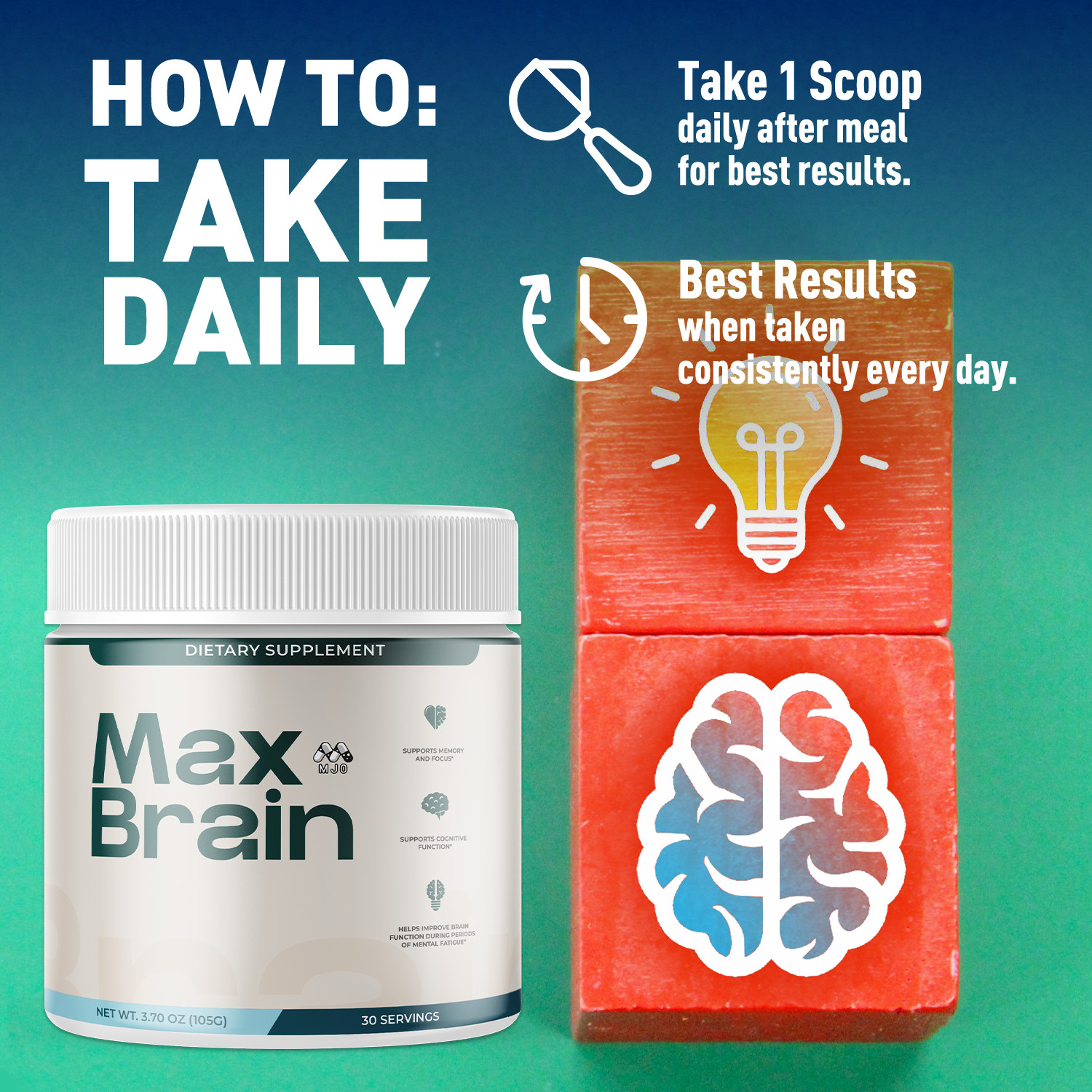 (1 Pack) Max Brain Powder Advanced Brain Supplement MaxBrain 30 Servings