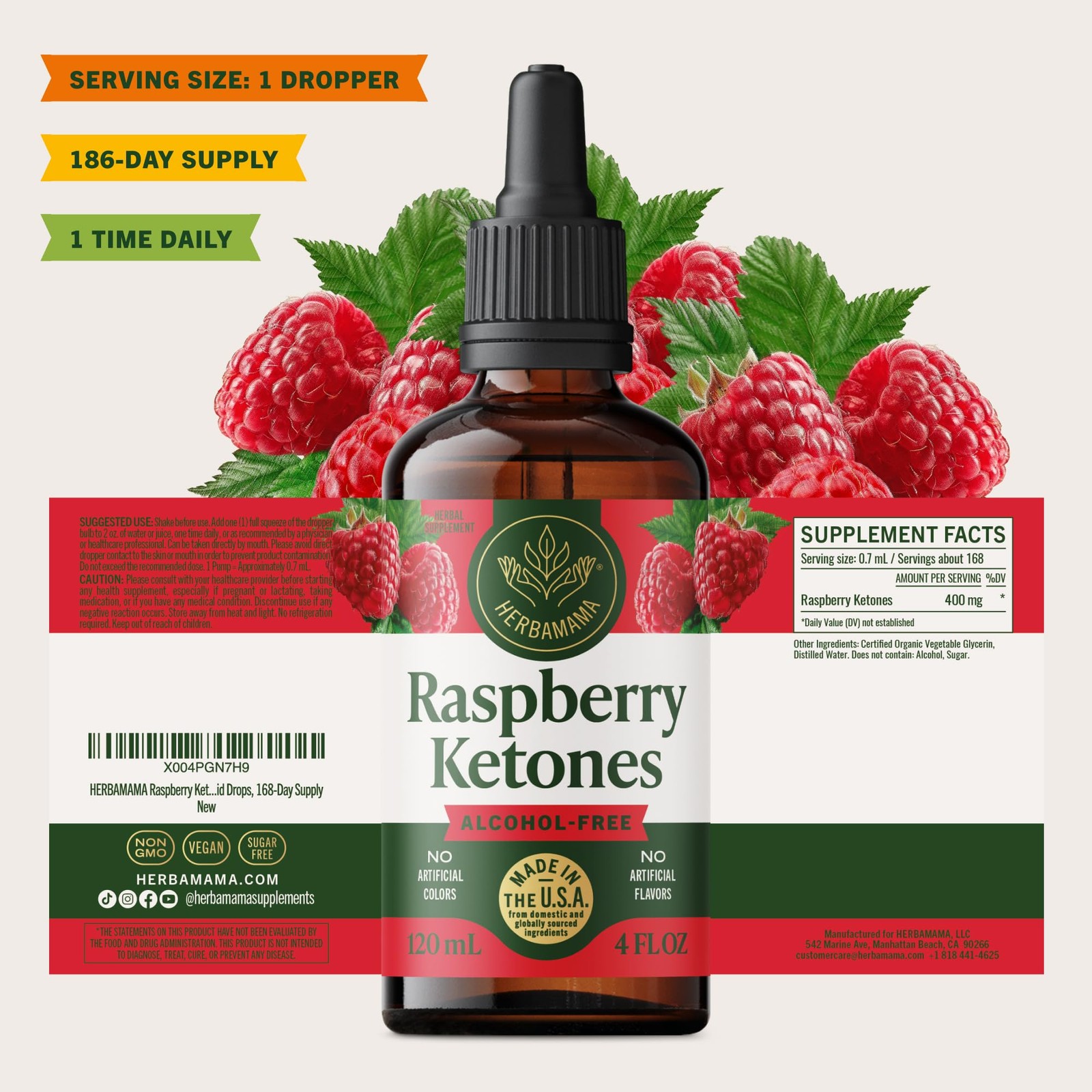HERBAMAMA Raspberry Ketones Liquid Supplement – Metabolic 4 Fl Oz (Pack of 1)