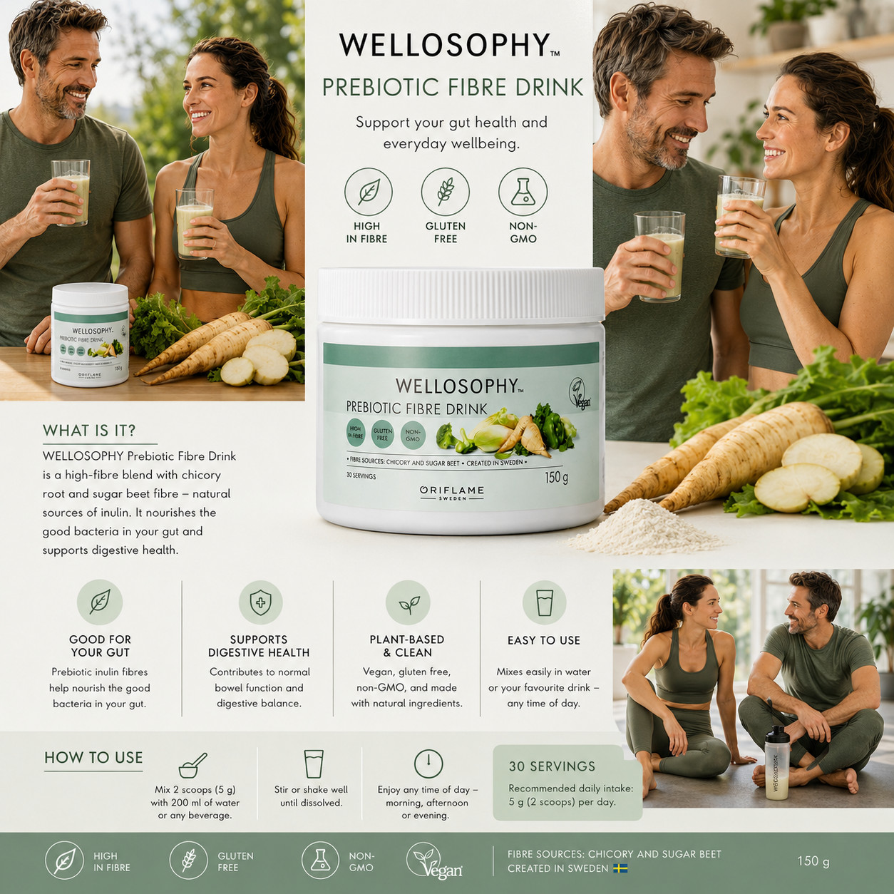 Oriflame Wellosophy Prebiotic Fibre Drink 150g High Fibre Gluten Free Non GMO