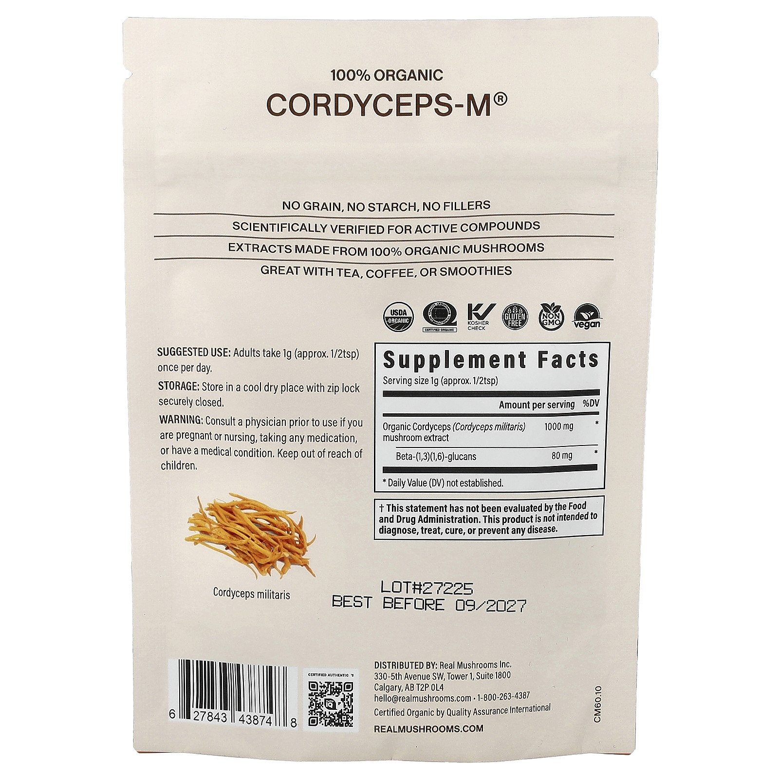 Cordyceps-M, Organic Mushroom Extract Powder, 2.12 oz (60 gm)