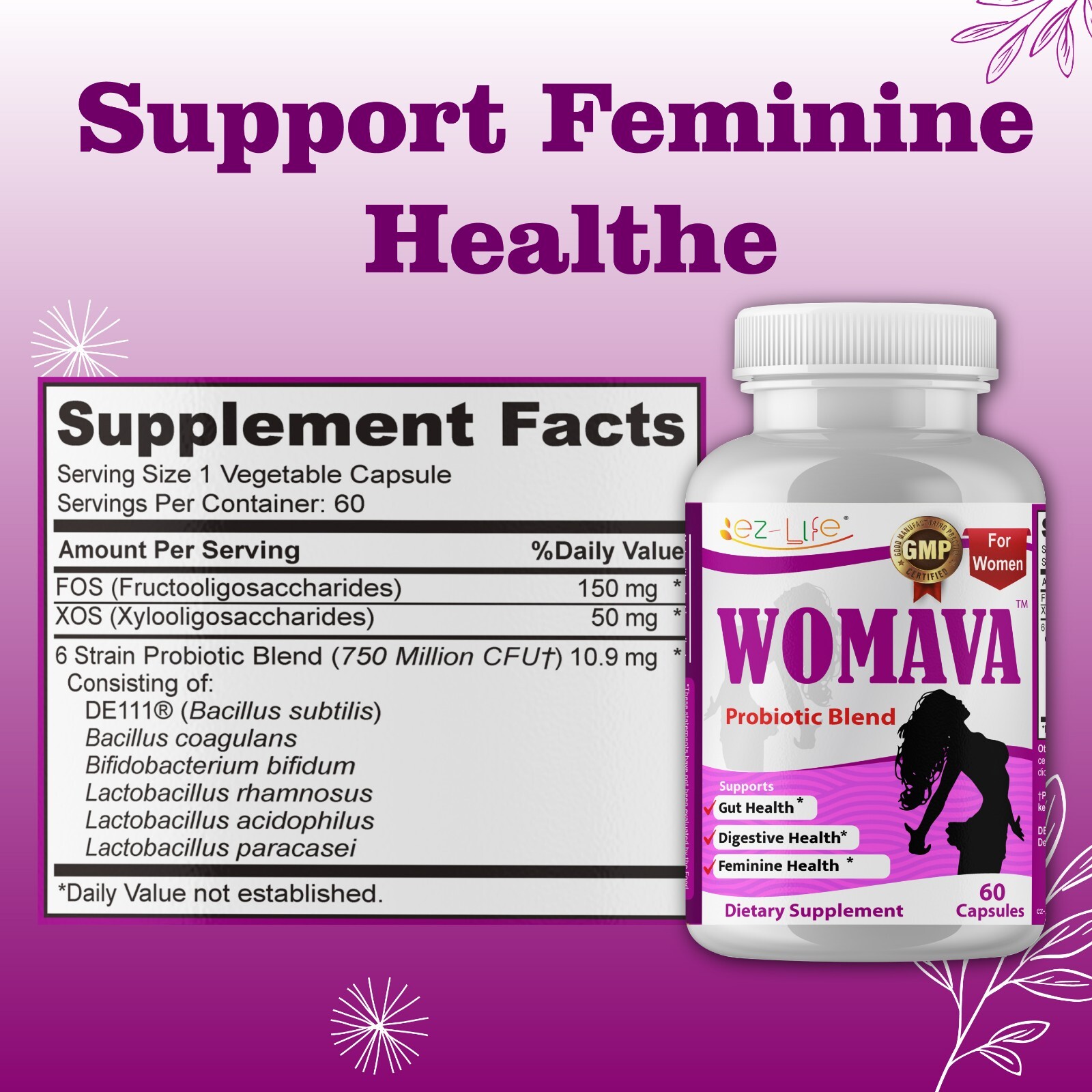 Vaginal Probiotics for Women pH Balance for Digestive Health, Immune 60 Caps