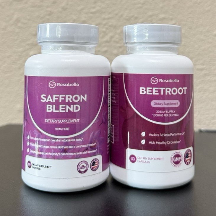 Rosabella Beetroot 1300mg + Saffron Blend Vegetarian Capsules 60 Count