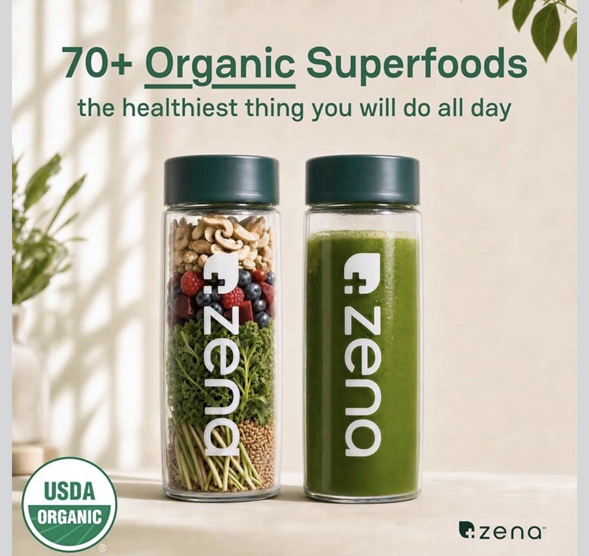 Zena Nutrition Organic Supergreens Powder Zero Sugar Non-GMO Mixed Berry