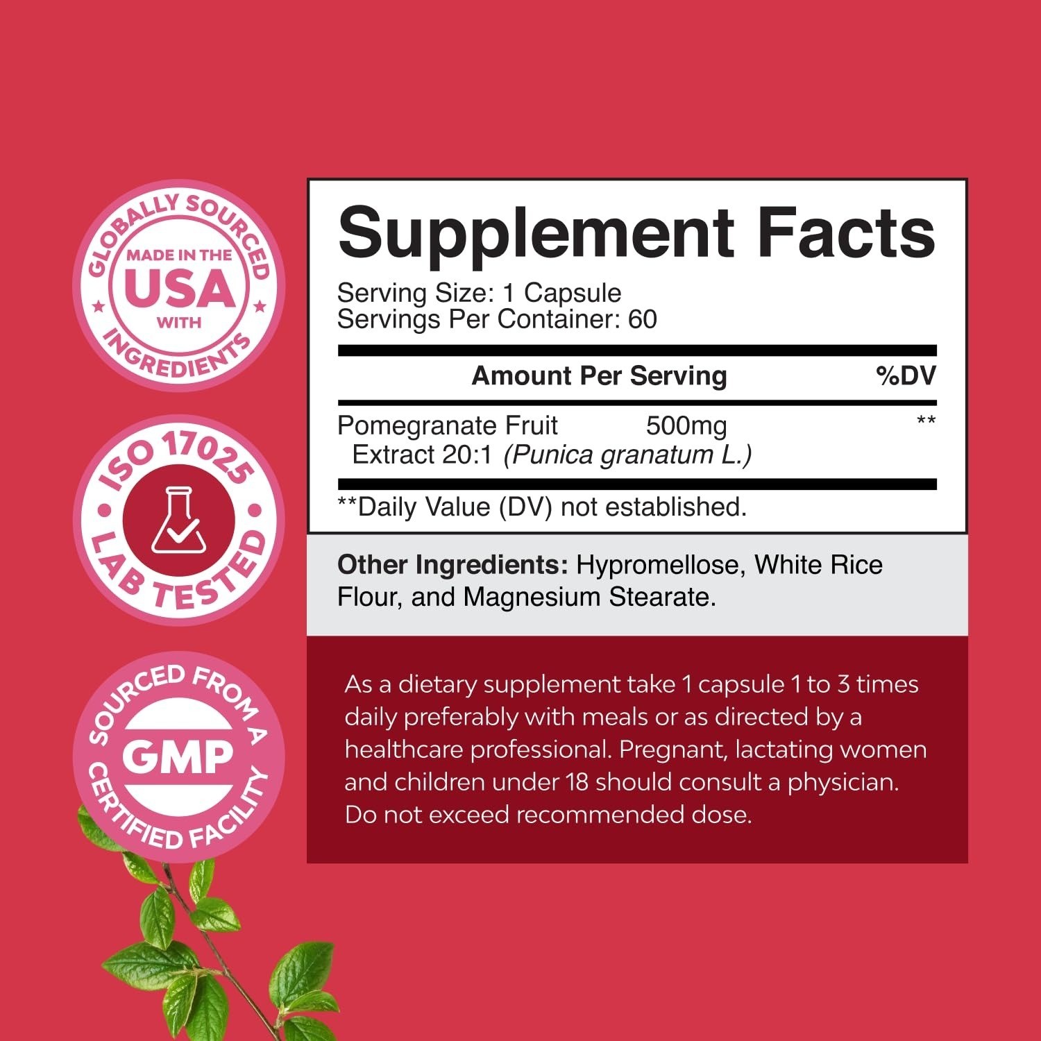 Natures Craft Pomegranate Extract Capsules – 500mg Antioxidant Support