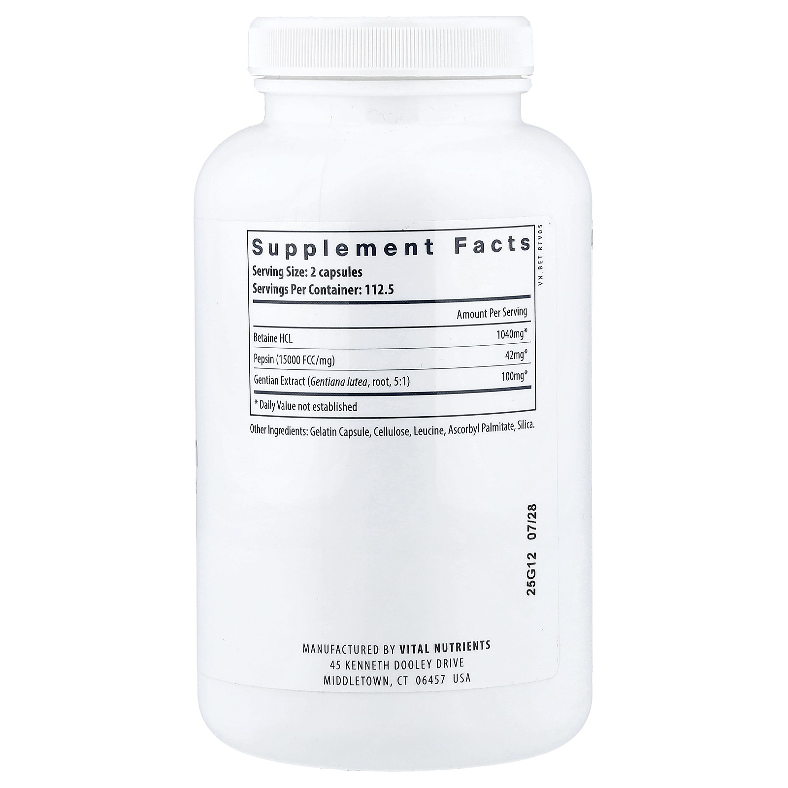 Betaine HCl, Pepsin, Gentian Root Extract, 225 Capsules