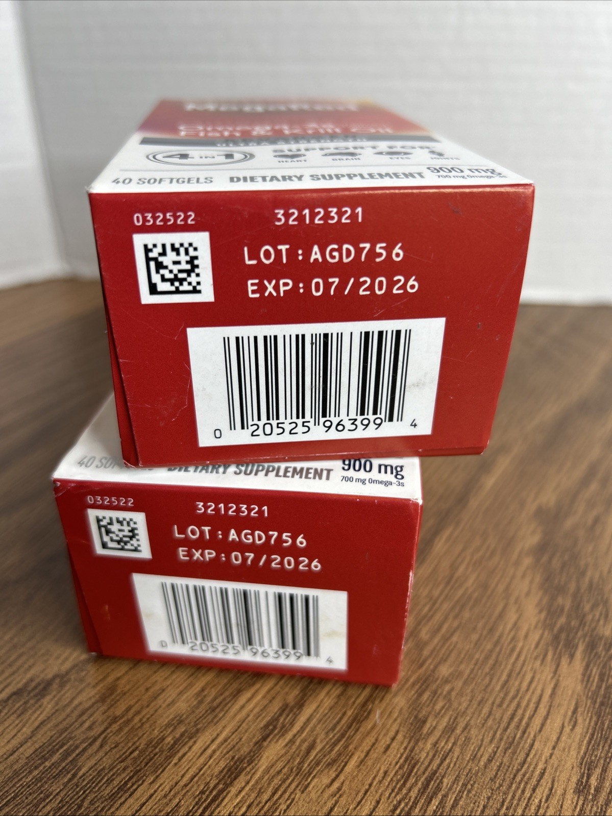 2x MegaRed Omega-3s Fish & Krill Oil, Ultra Strength 900mg 40 SoftGels Exp 7/26