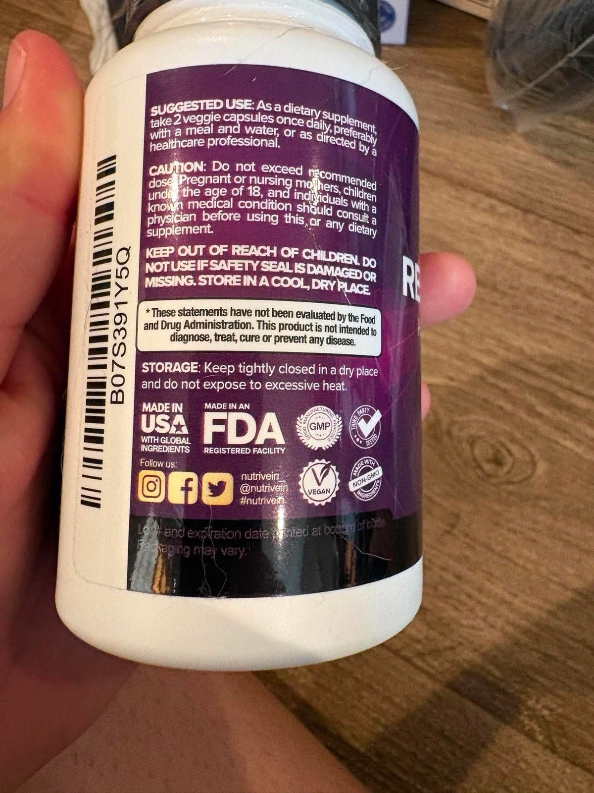 NutriVein Resveratrol 1450mg 120 Vegetable Capsules All Natural Gluten Free