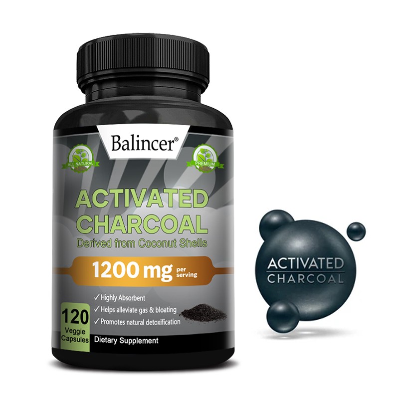 Activated Charcoal 1200mg 120 Capsules Helps Alleviate Gas Bloating High Quality