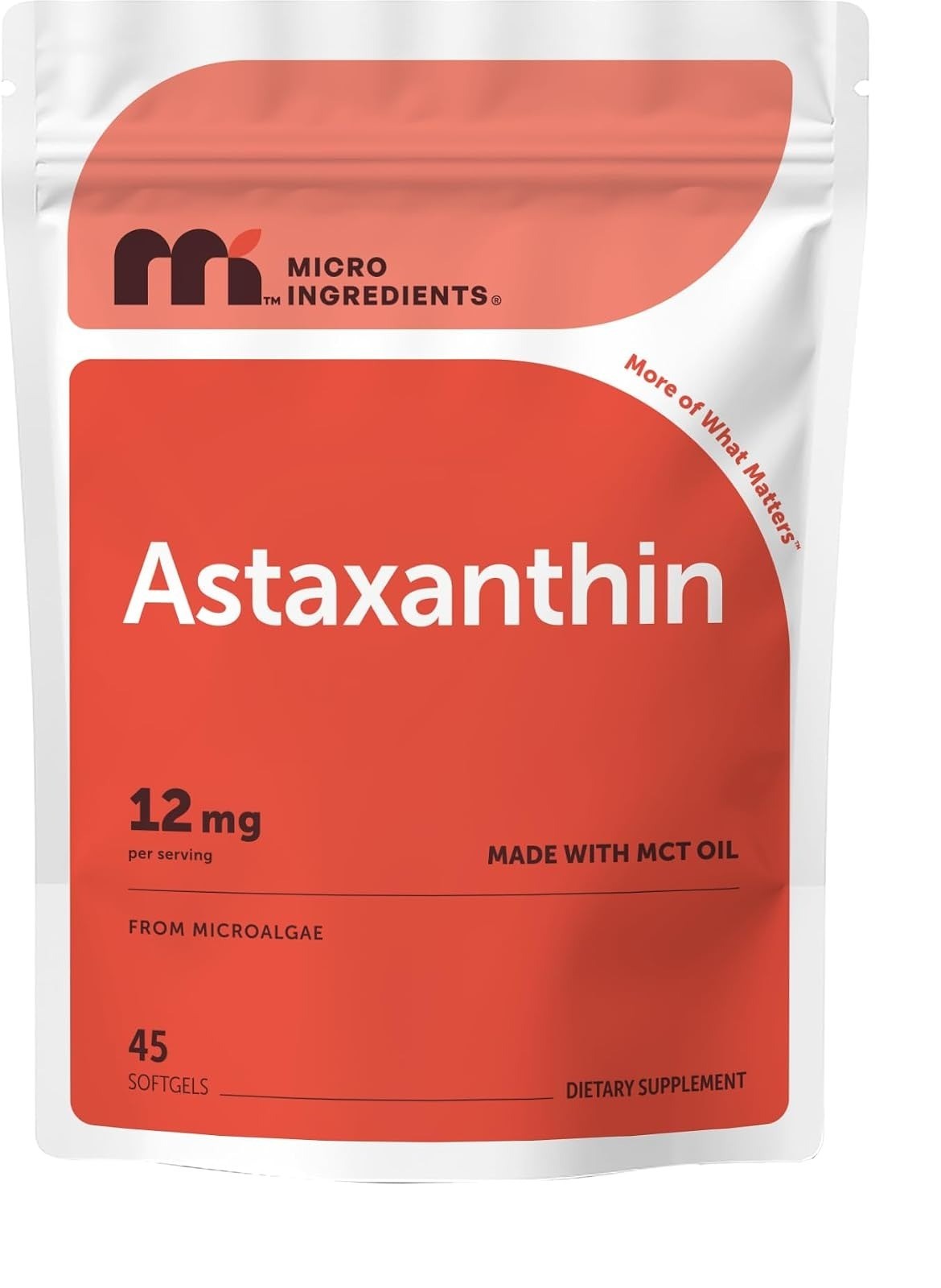 Micro Ingredients Astaxanthin 12mg Softgels with MCT Oil, 60 Count