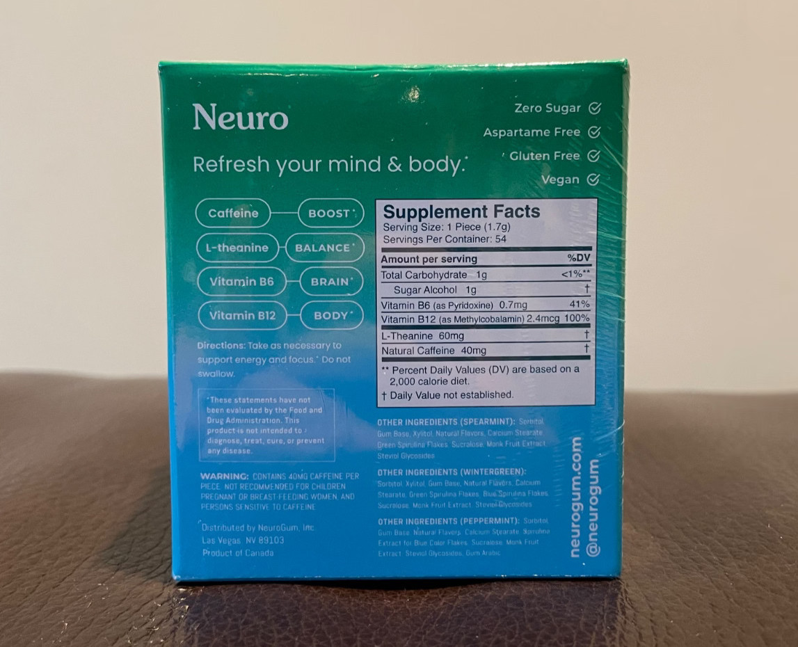 Neuro Energy & Focus Gum, Variety Pack (3 Flavors), 6 Pack (54 Pieces)