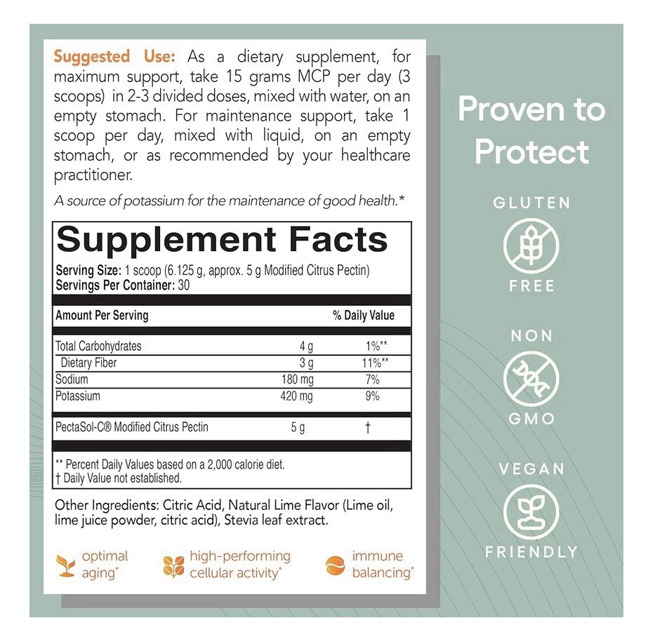 PectaSol Modified Citrus Pectin Lime Powder Total-Body Health Immune 6.48oz