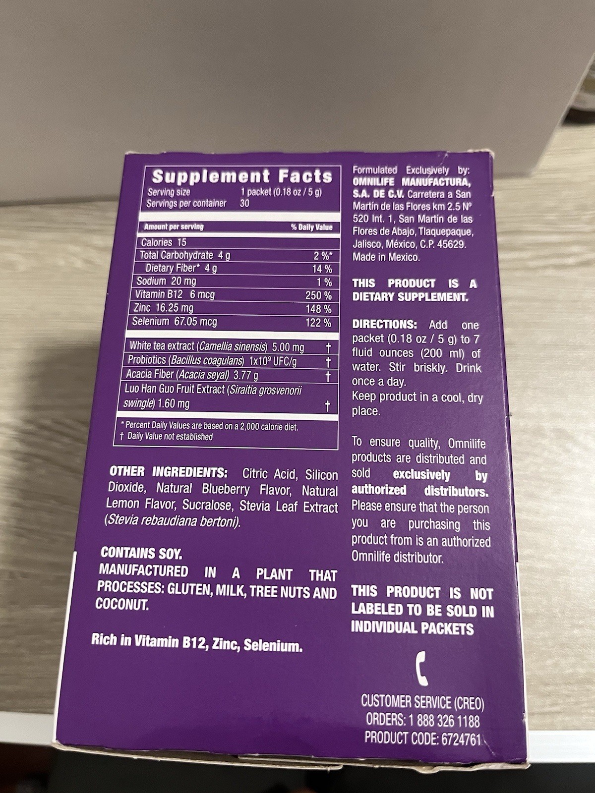 Omnilife Probiotic Lemon-Berry Powder B12 Zinc Selenium 30 Packets