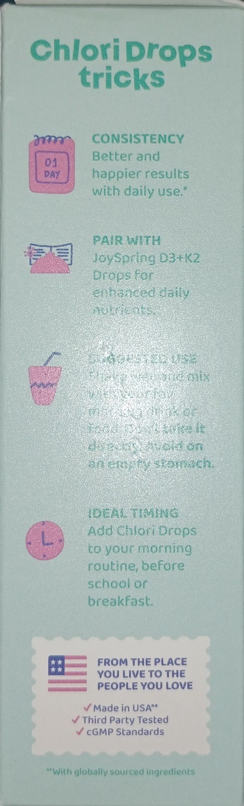 JoySpring Chlori Drops Liquid Chlorophyll for Kids Elderberry Sugar Free 30 Serv