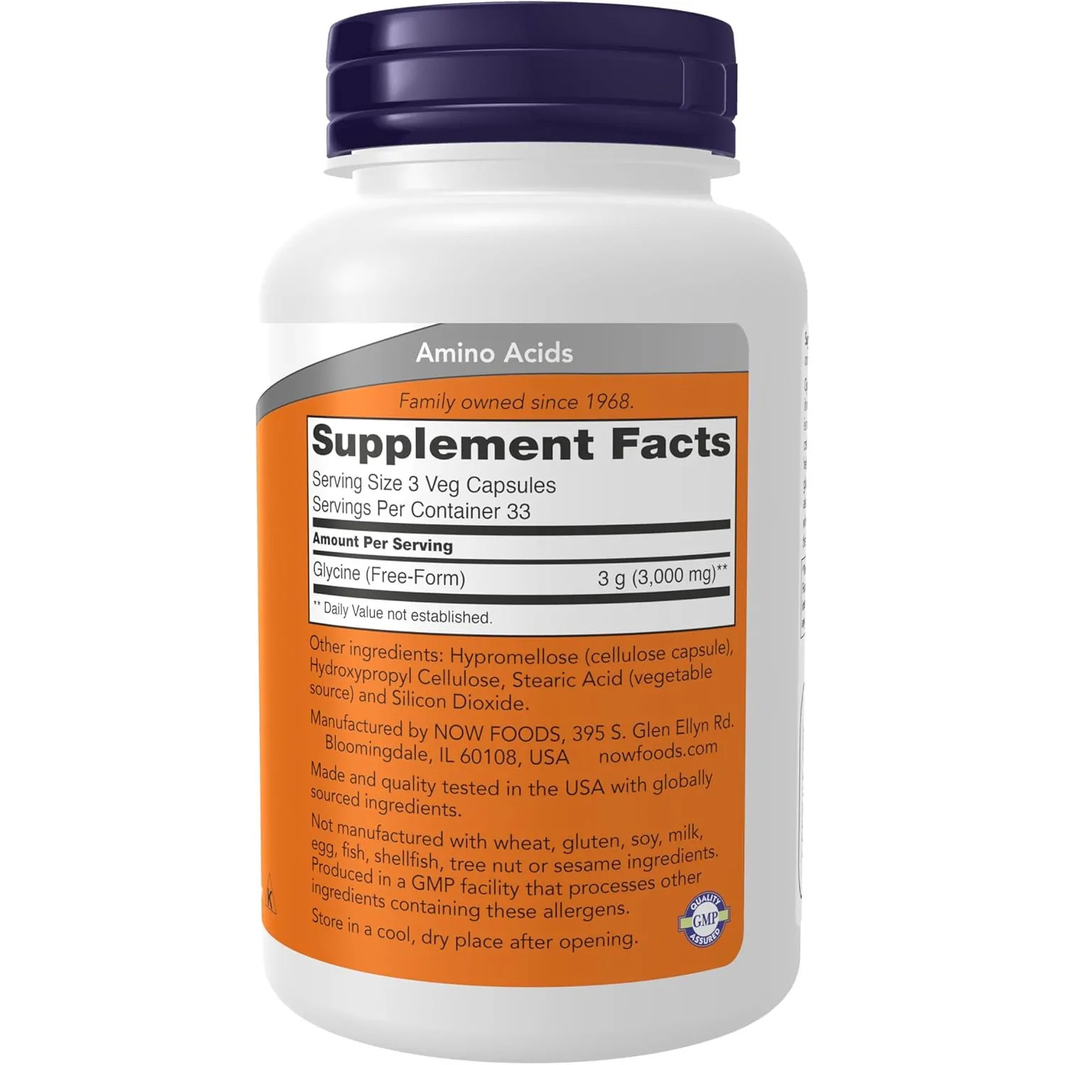 NOW Foods Glycine Pharmaceutical Grade Amino Acid 1000 mg., 100 Capsules