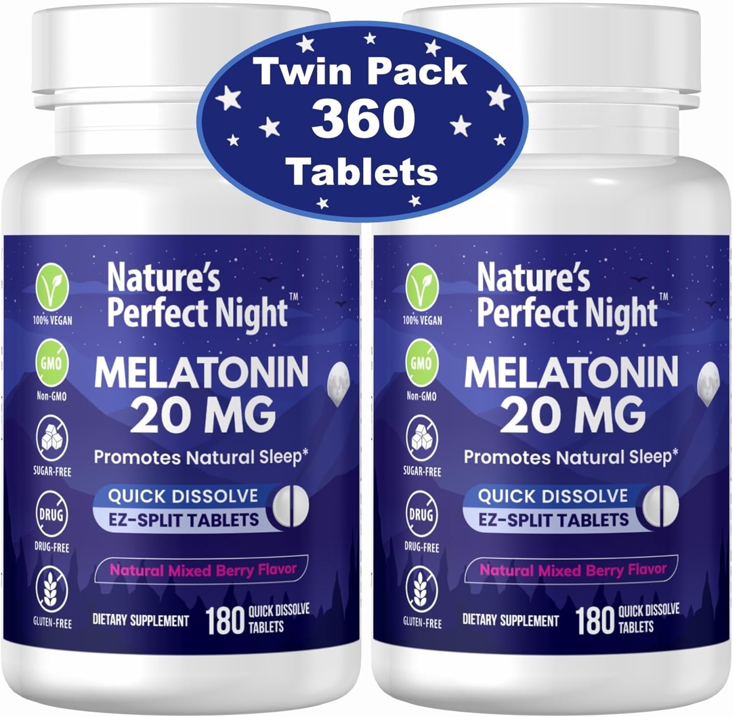 Melatonin 20mg | 180 Quick Dissolve Tablets | Natural Mixed Berry Flavor |High P