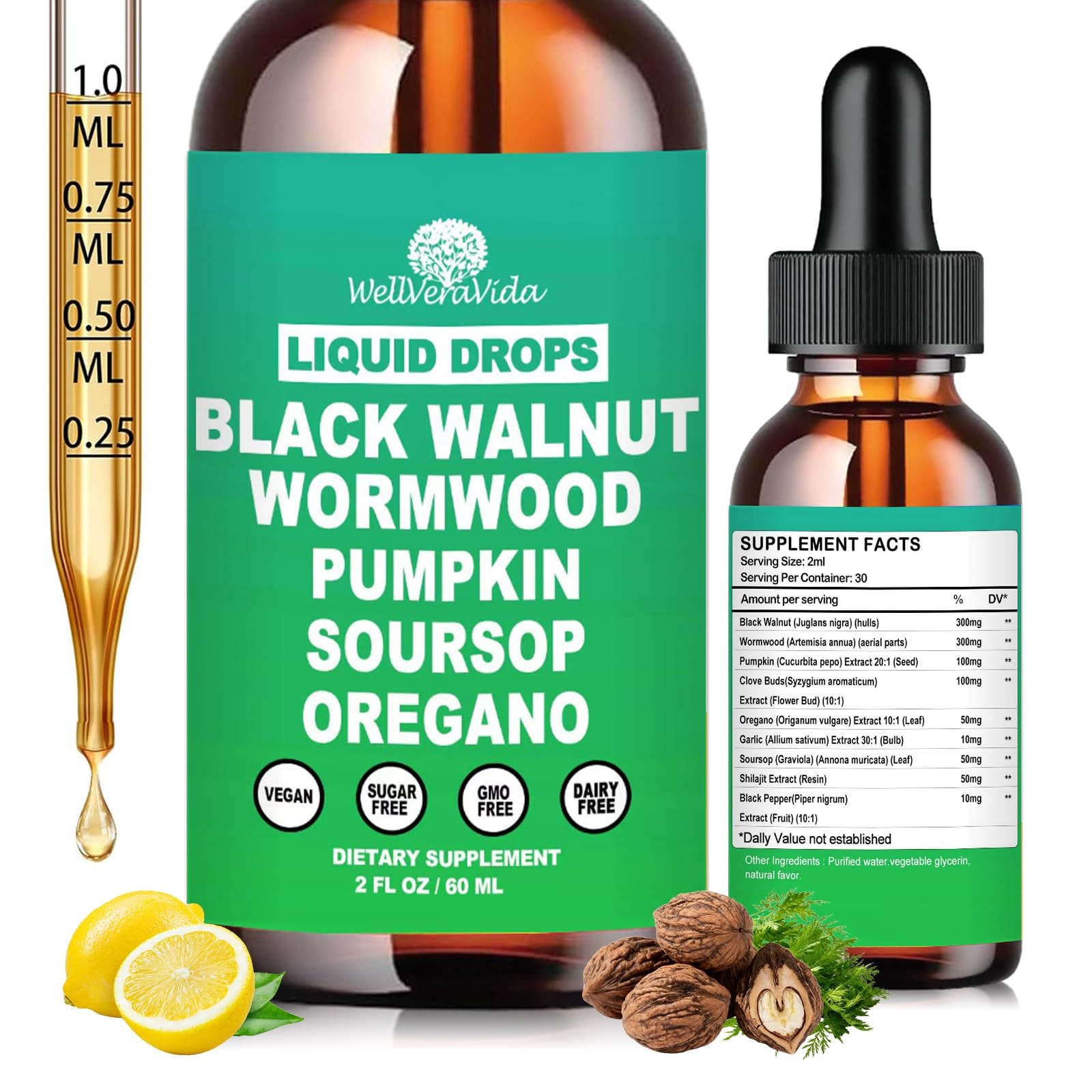 Liposomal Wormwood Black Walnut Clove Cleanse for Humans 2 Fl Oz (Pack of 1)