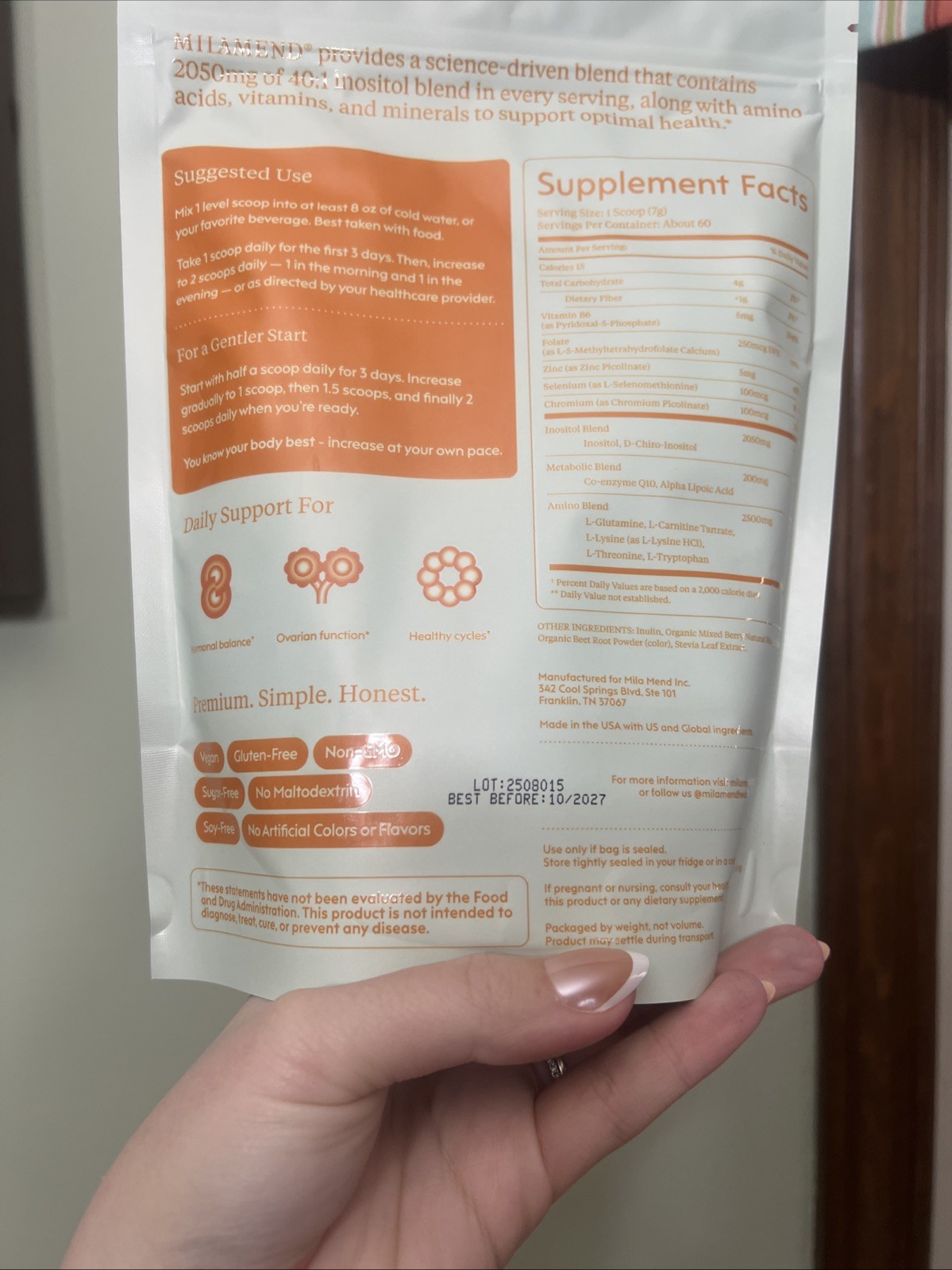 MILAMEND Hormone Balancing Supplement Drink Mix Infertility Menopause EX 10/27