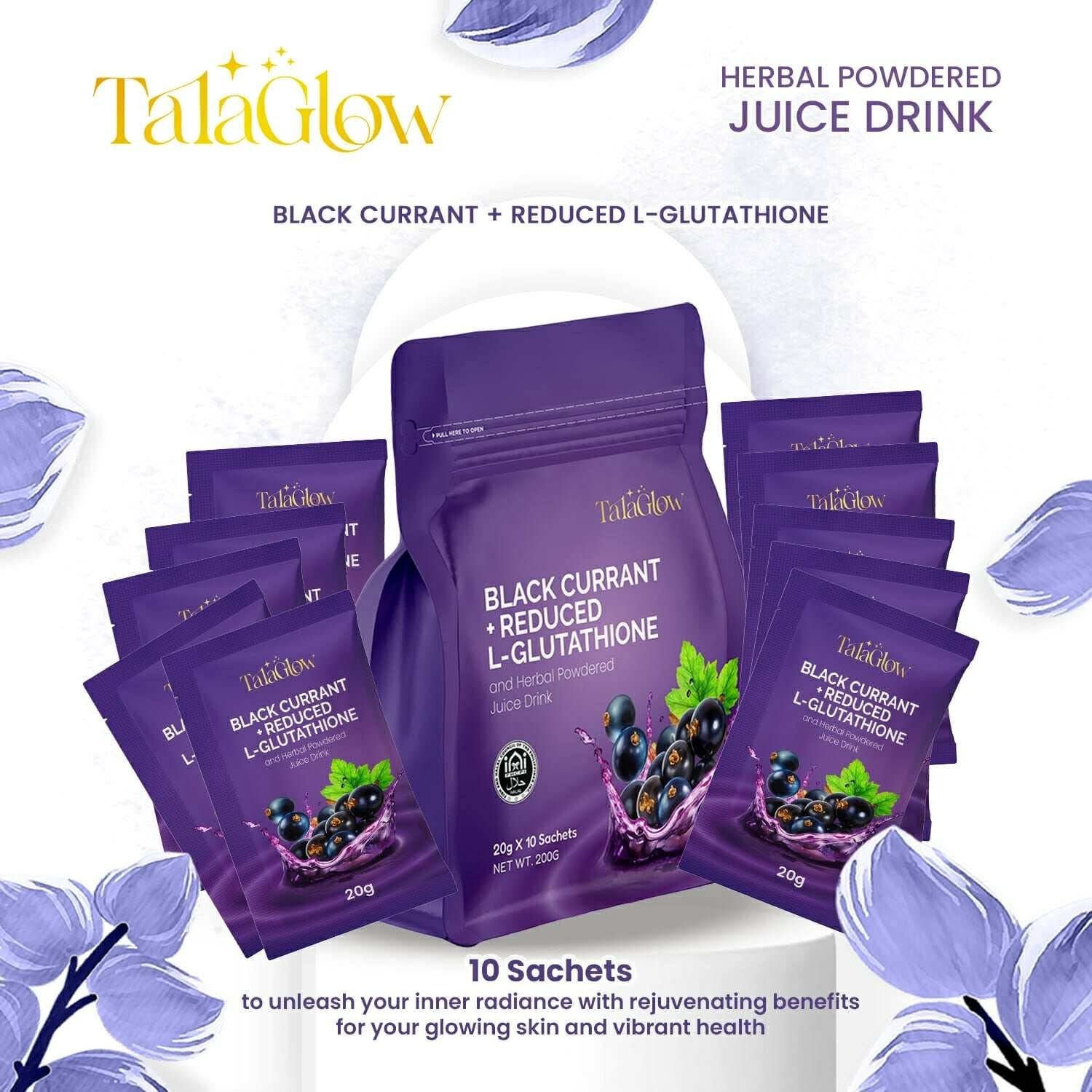 Tala Glow Black Currant + L-Glutathione Herbal Drink 10 Sachets 20g