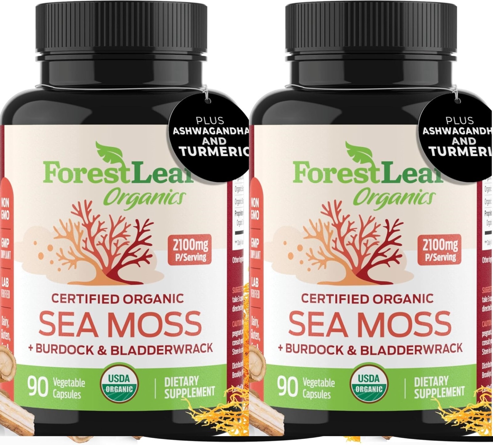 2 PACK ForestLeaf Organic Sea Moss Bladderwrack Burdock Root 180 Veg Cap USAMADE