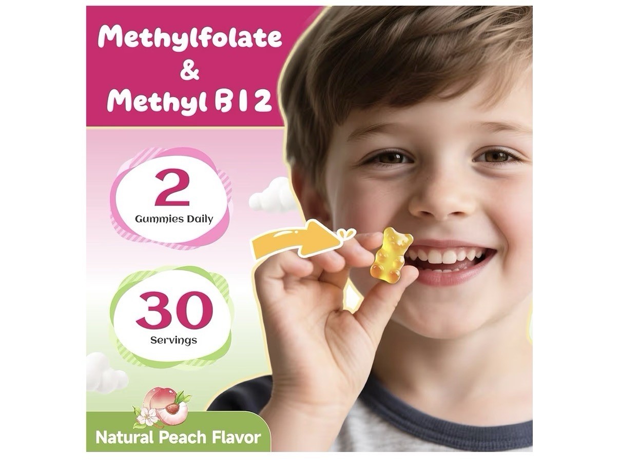 Geeoasis 13 in 1 Methylated B Complex Gummies Methylfolate B12 60 Ct Peach Vegan