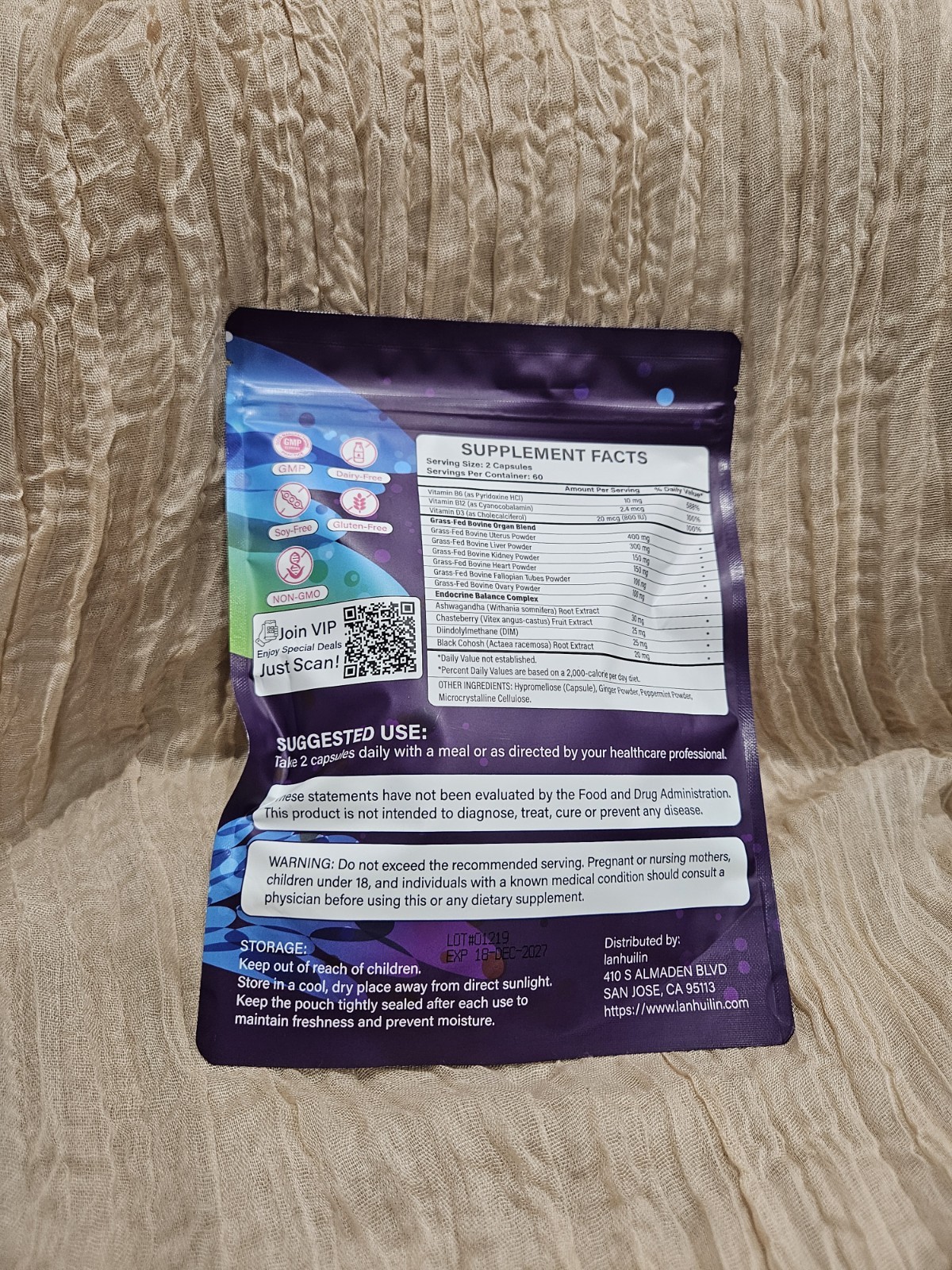 Ianhuilin Bovine Organ 72000mg 120 Capsules Beef Organs Dietary Supplement
