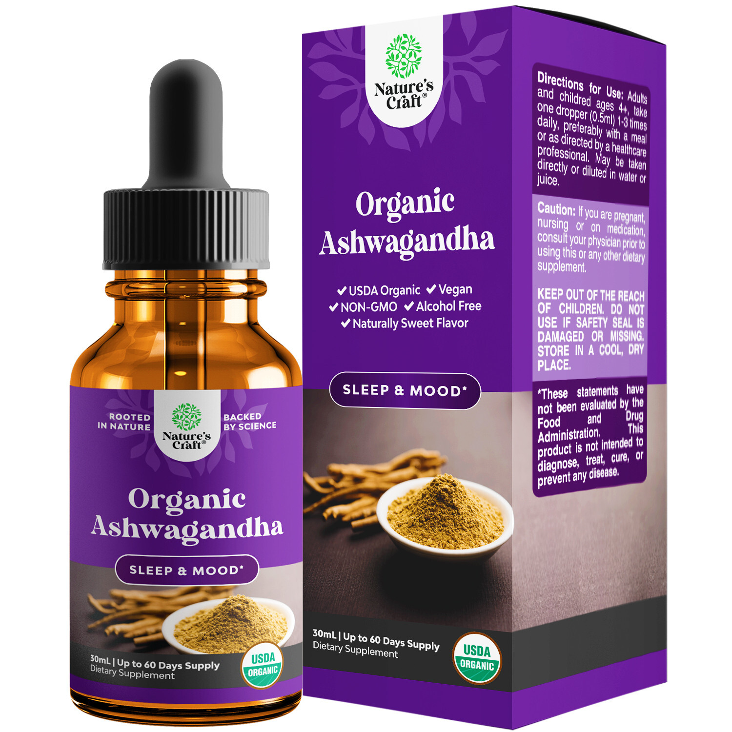 USDA Organic Ashwagandha Liquid Drops – Vegan Liquid Ashwagandha Root Extract