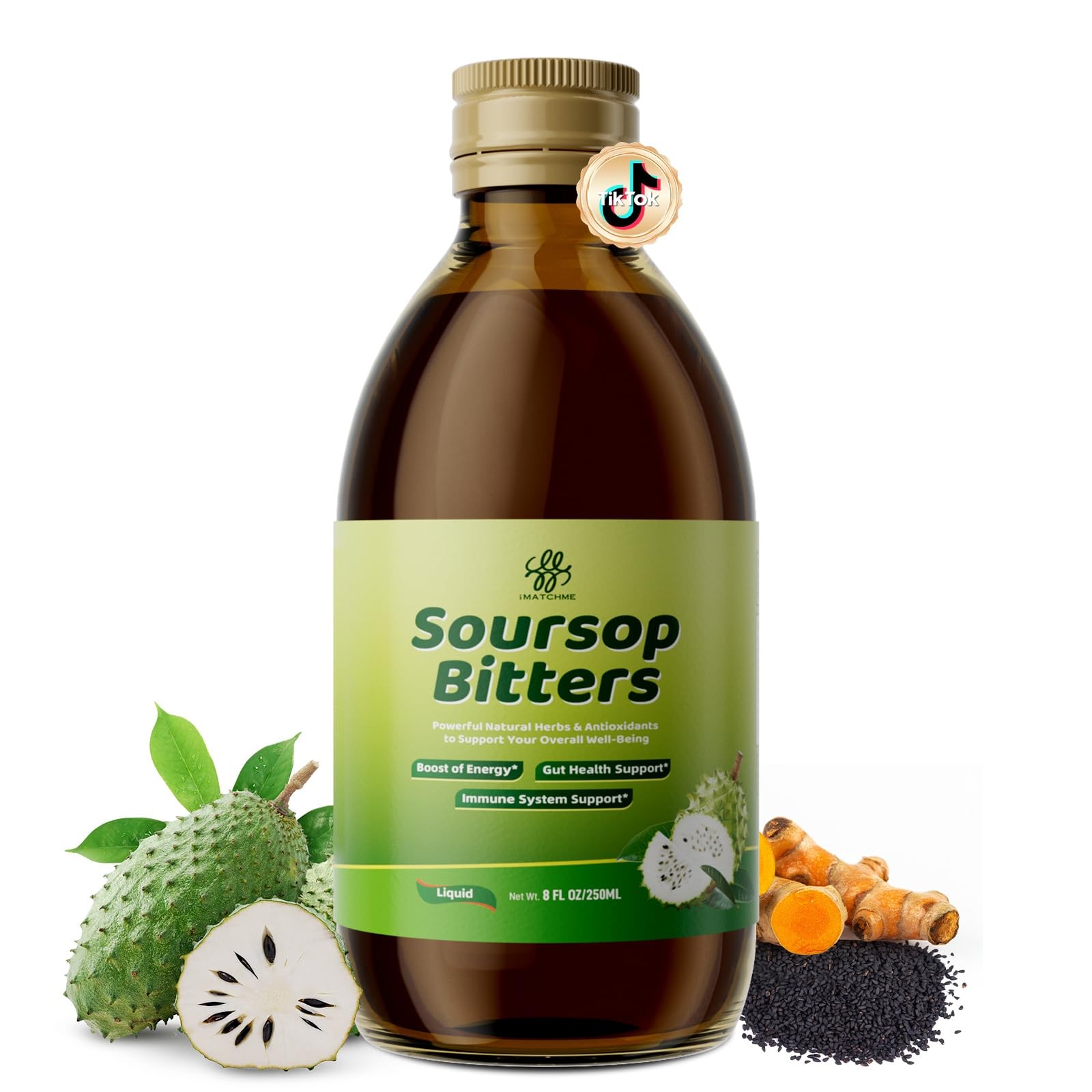 Soursop Bitters Liquid with Black Seed, Turmeric & 8 Fl Oz (Pack of 1), Green