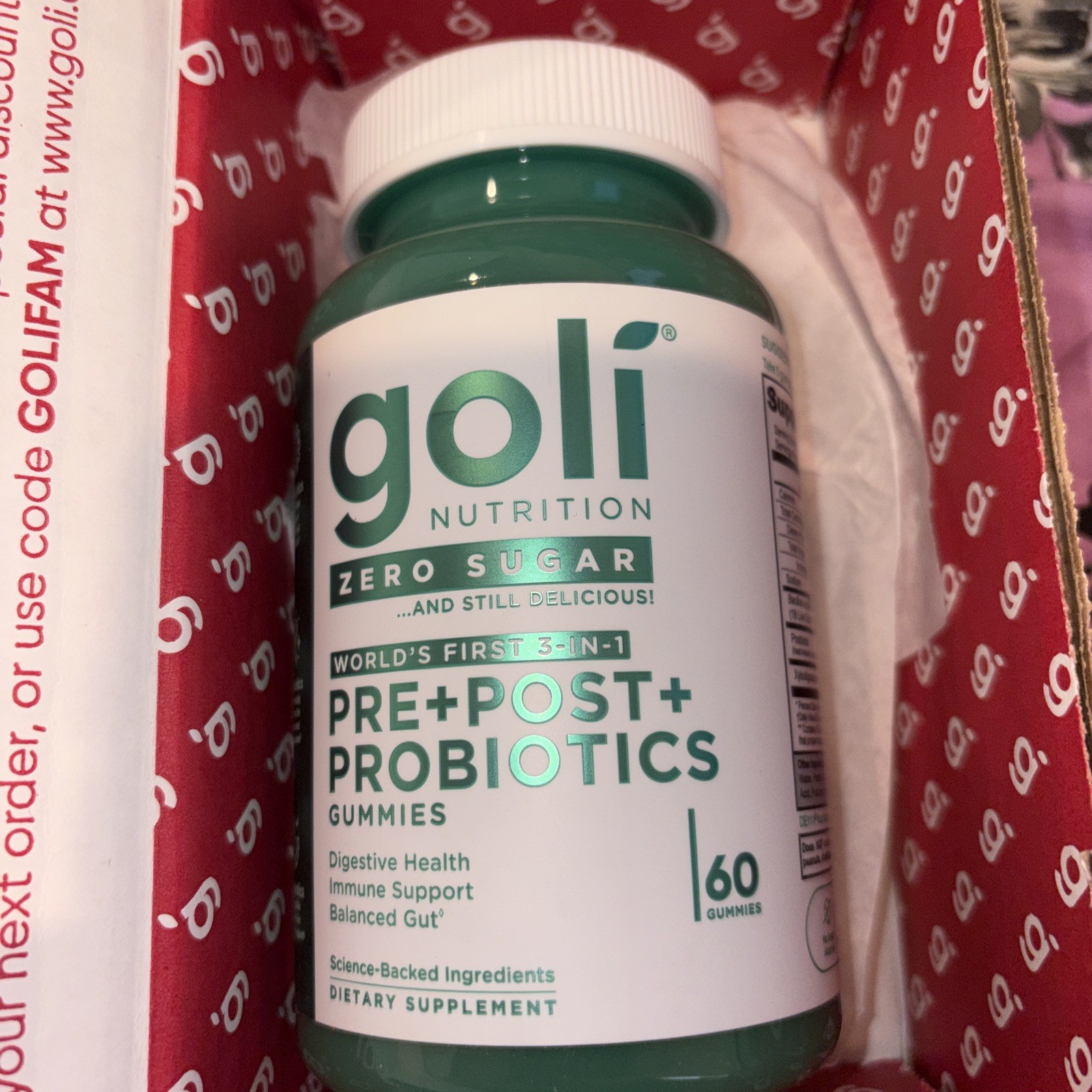 Goli Nutrition Zero Sugar Pre+Post+Probiotics Gummies Fruit Flavor 60 Count 6/27