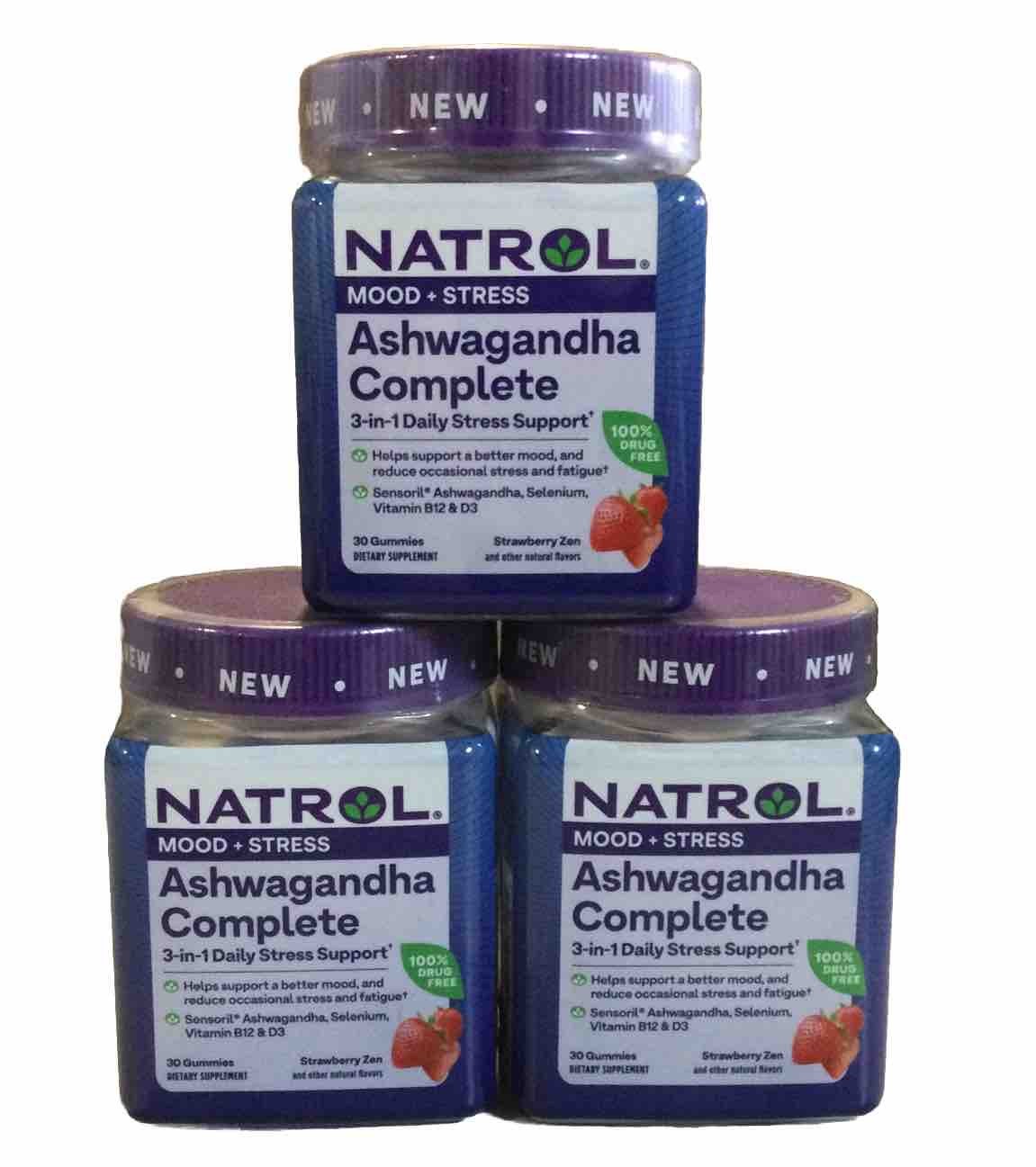 3 Pack Natrol Ashwagandha Complete Gummy, 3-In-1 Daily Stress Support (4C)