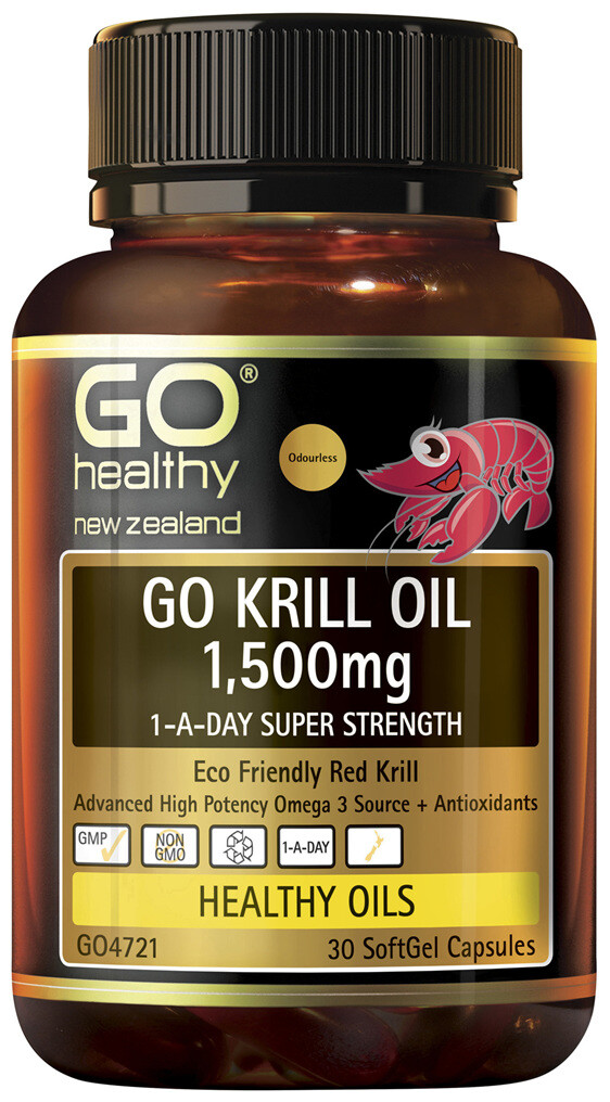 Go Healthy GO Krill Oil 1,500mg SUPER STRENGHT 1-A-Day 30 Caps – Omega 3