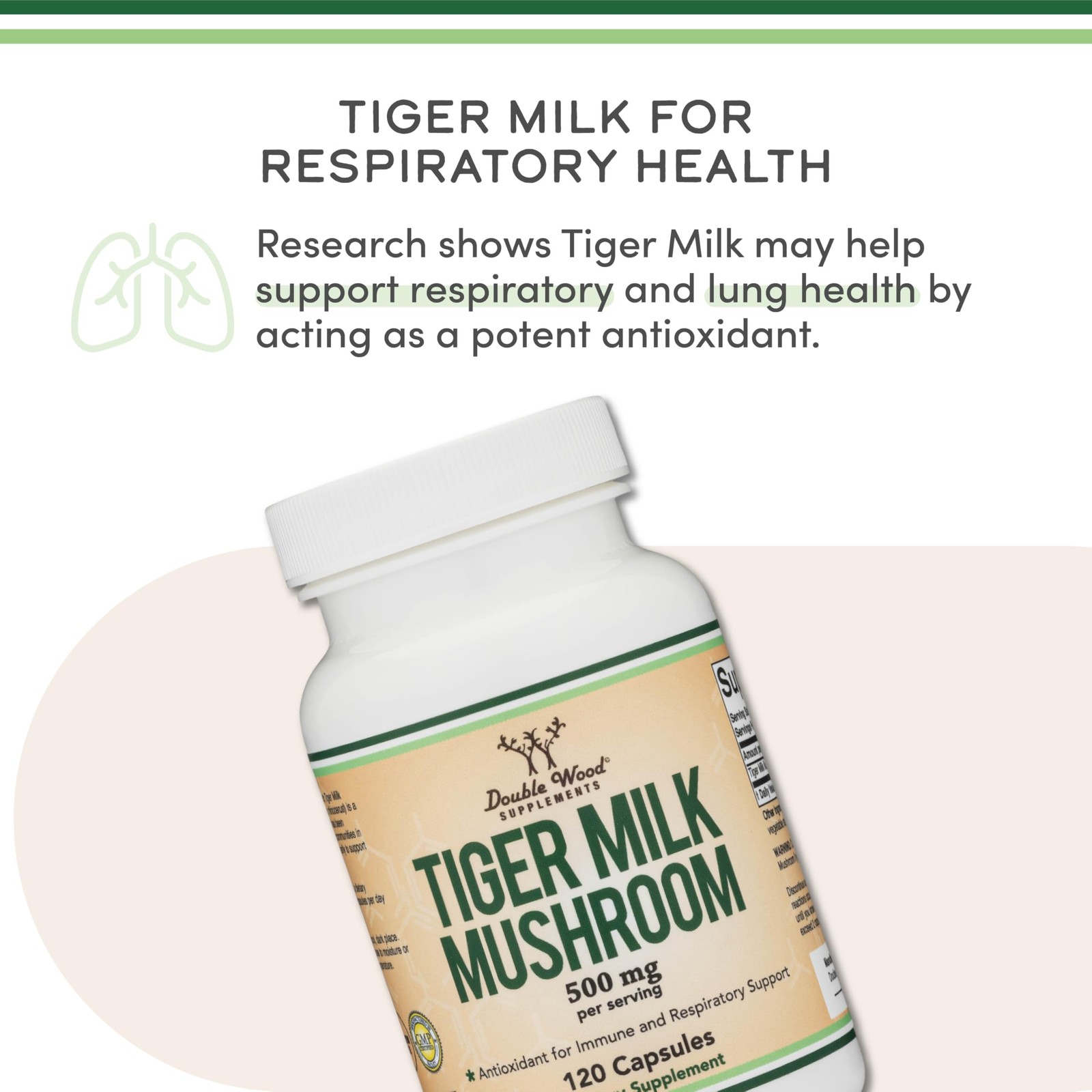 Double Wood Supplements Tigers Milk Mushroom Supplement 120 Count (Pack of 1)