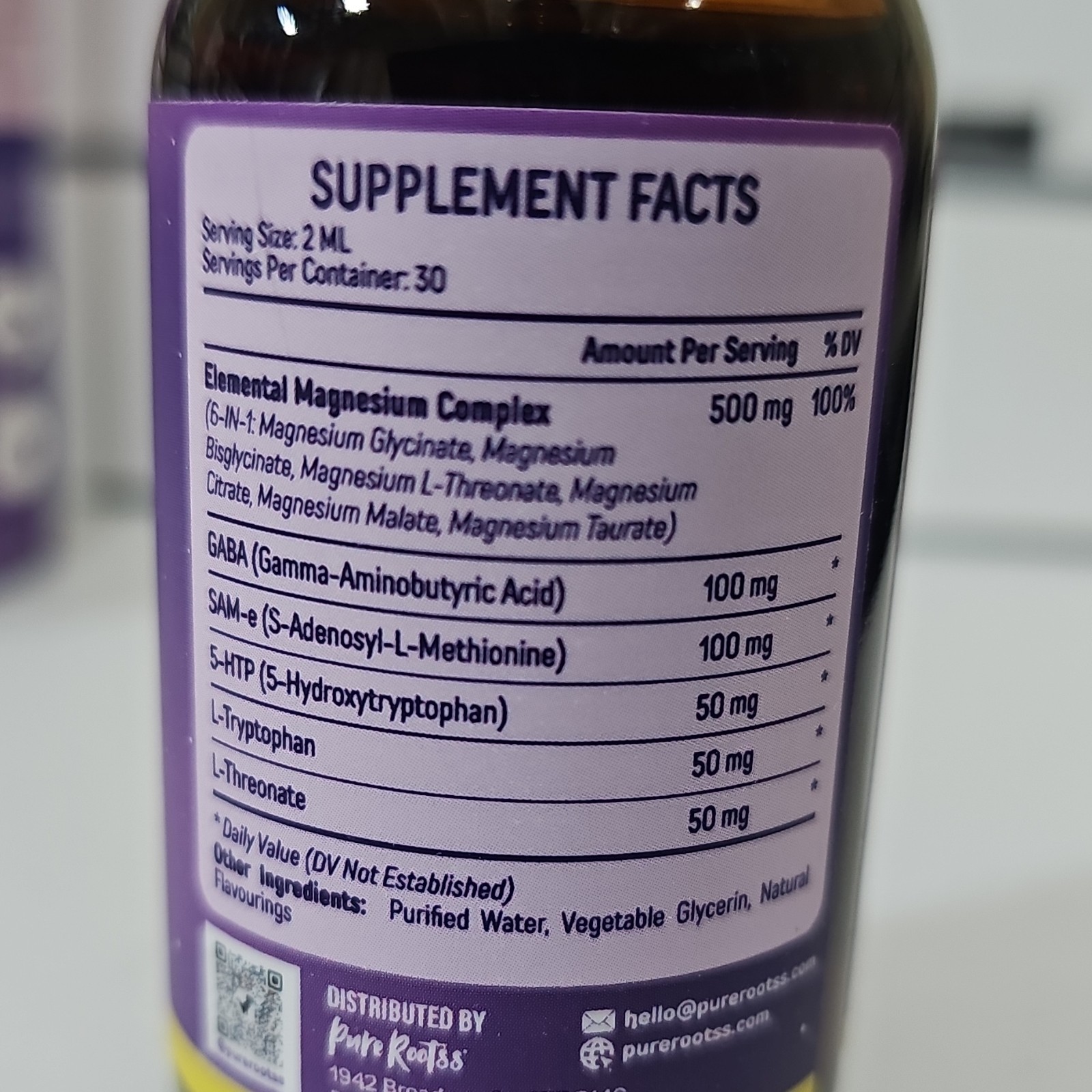 Pure Rootss Magnesium Complex Liquid Drops 2 fl oz w/ GABA 5-HTP L-Tryptophan