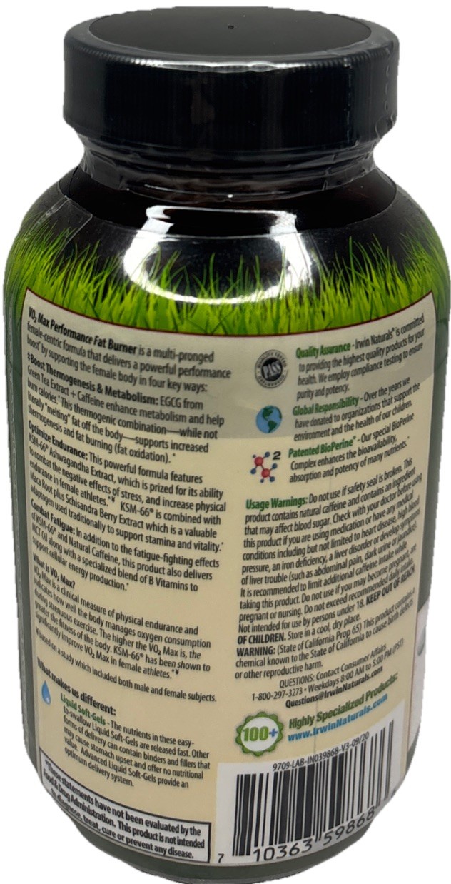 Irwin Naturals—VO2 Max Performance Fat Burner—60 Soft Gels—See Below—24 HR SHIP—