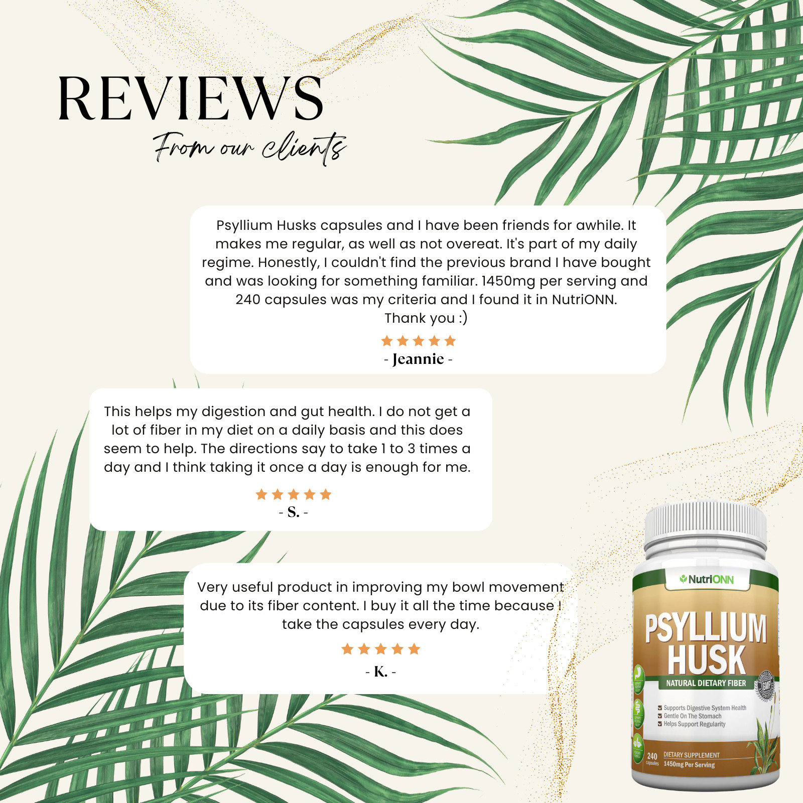 PSYLLIUM HUSK CAPSULES – 1450mg Per Serving – 240 Capsules – Premium Product