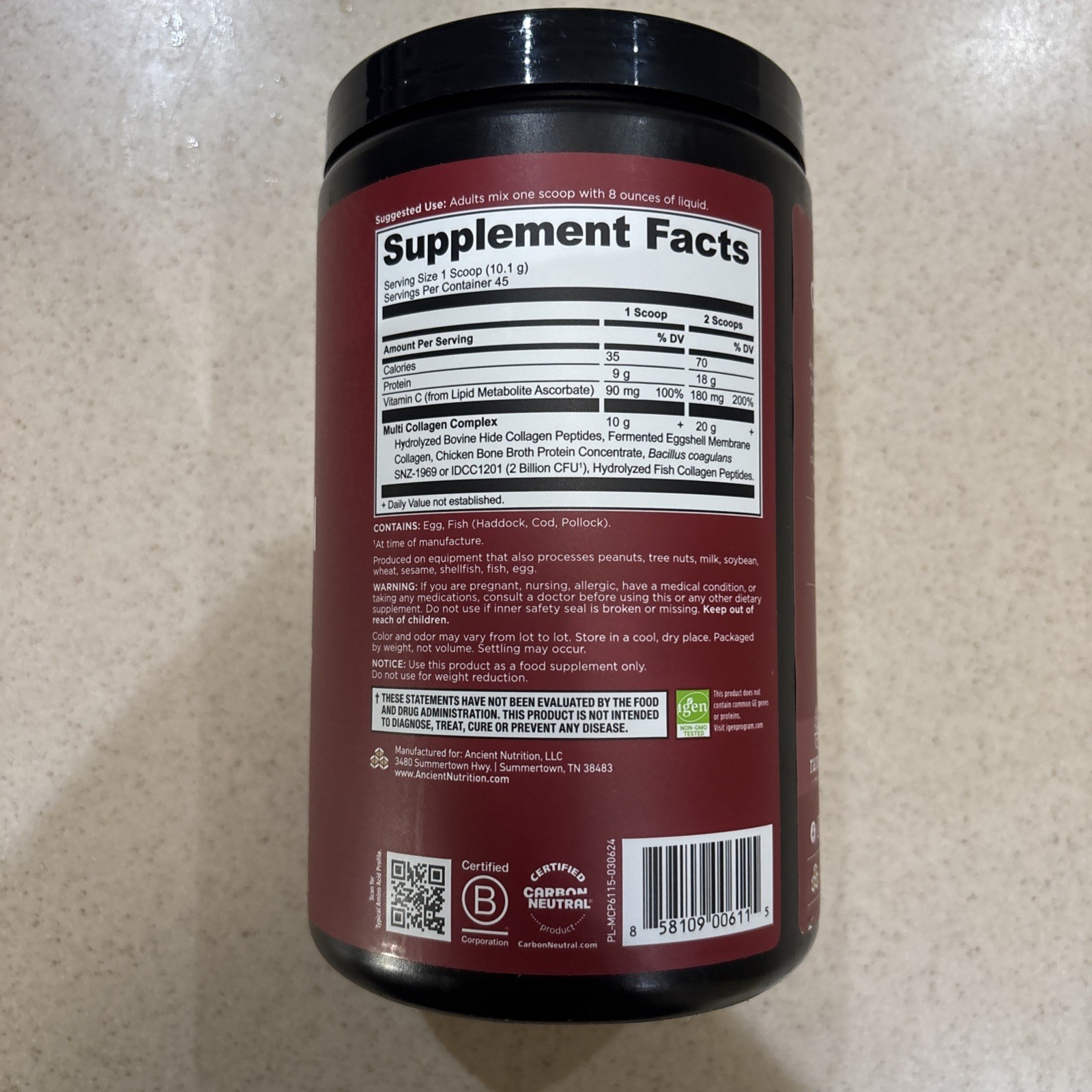 Ancient Nutrition Multi Collagen Protein Powder 16oz Grass Fed Skin Health