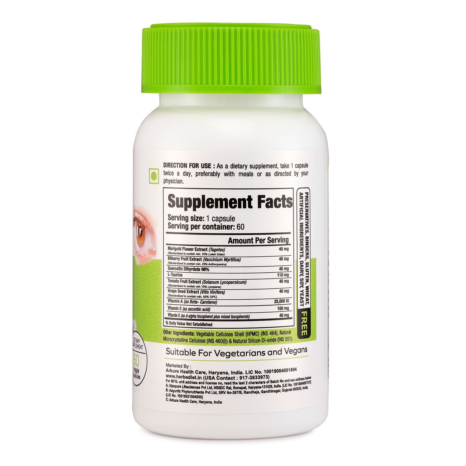 Vision Support Supplement Complex for EYE Health with Lutein Bilberry Lycopene