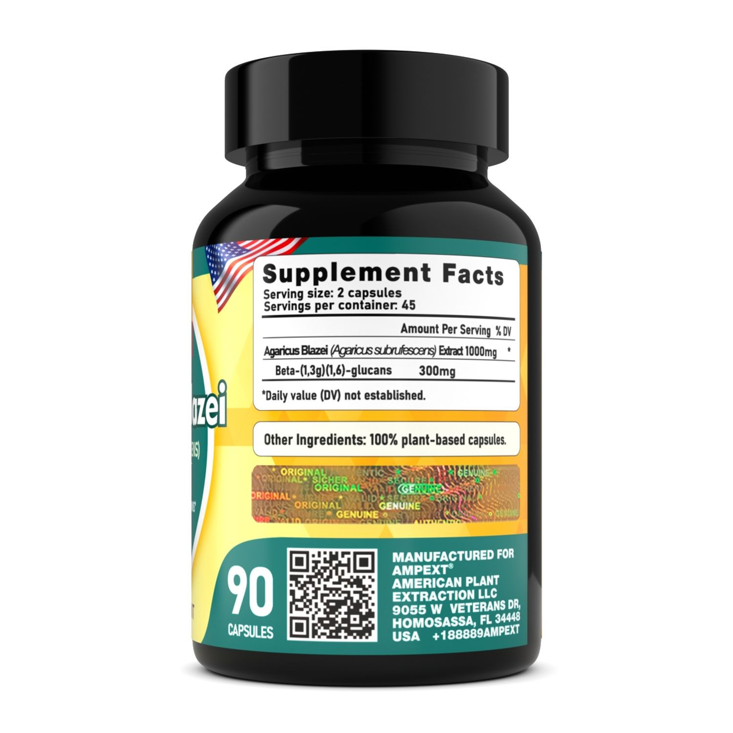 Agaricus Blazei Extract – only Fruiting Bodies, over 30% Beta-Glucans, 90 caps