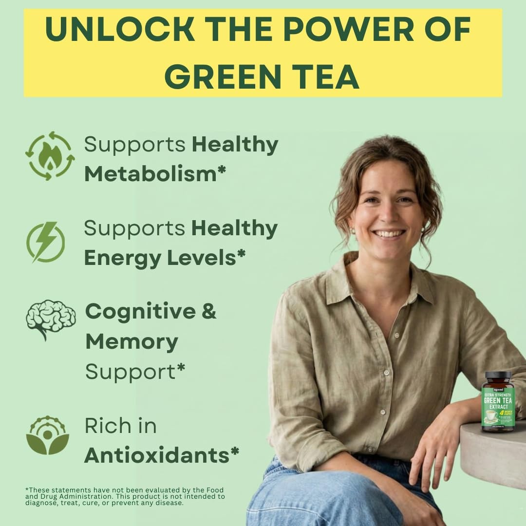 Agami Green Tea Capsules | 4 Month Supply | Energy & 120 Count (Pack of 1)