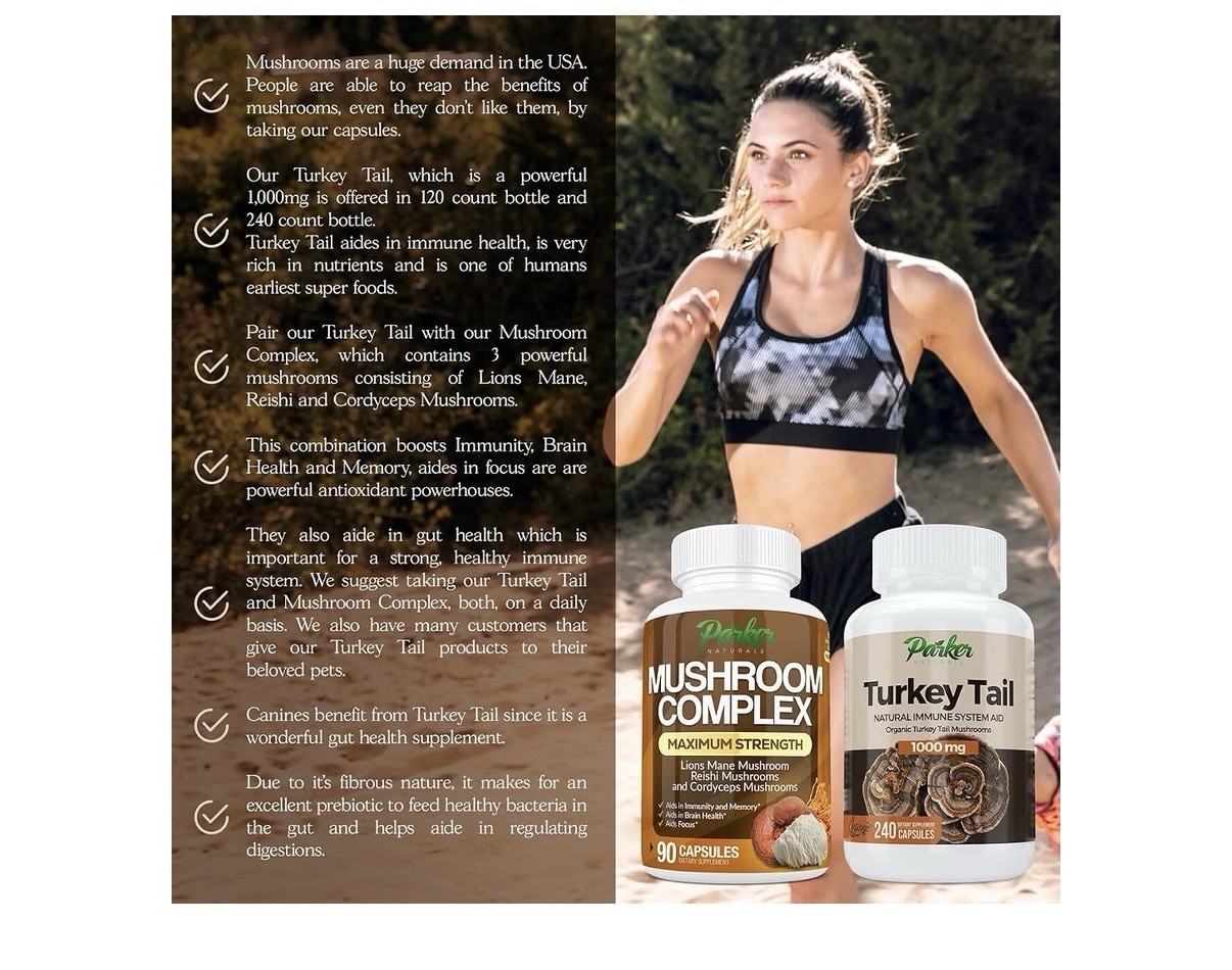 Parker Naturals Turkey Tail Mushroom Organic Supplement Immune System Aid 240cap