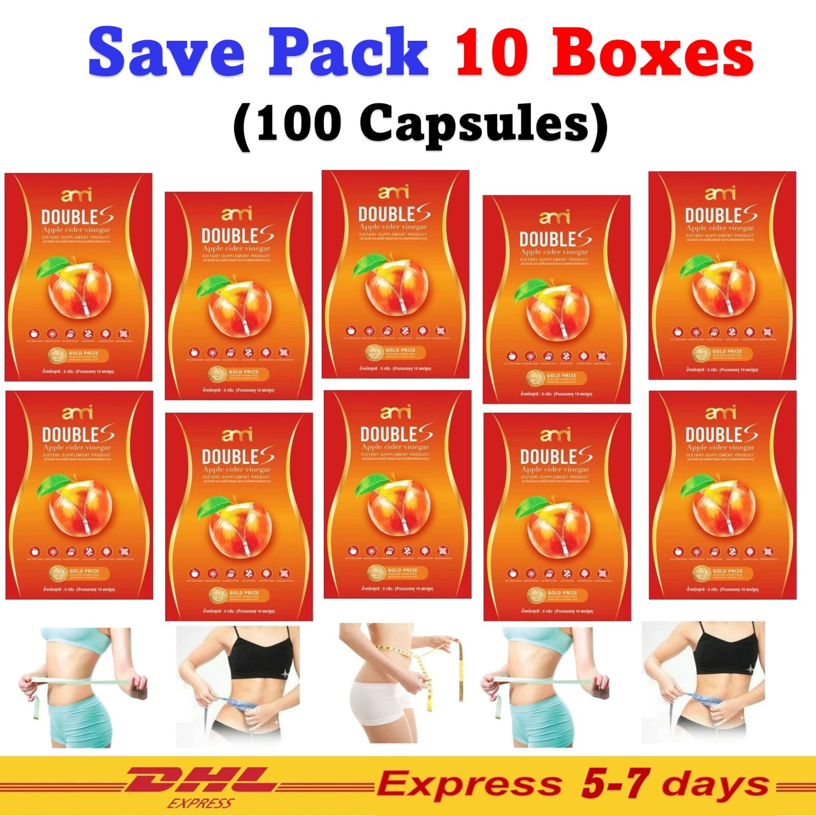 10 X Ami Double S Apple Cider Dietary Supplement 100 Capsules