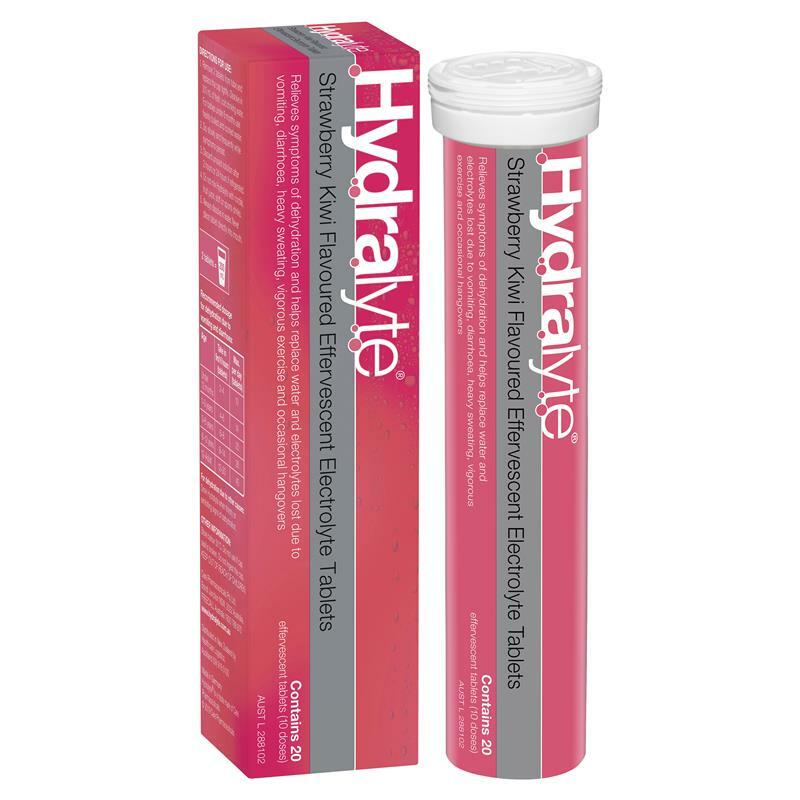 2 x Hydralyte Effervescent Electrolyte Strawberry Kiwi Flavoured 20 Tablets