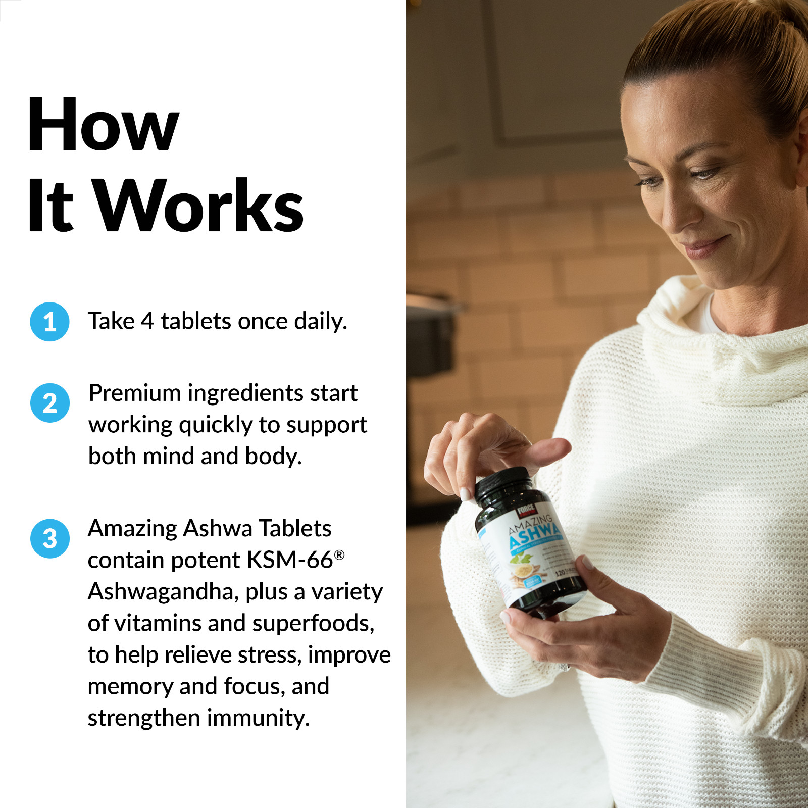 Force Factor Amazing Ashwa Tablets Ashwagandha Supplement for Stress & Anxiety