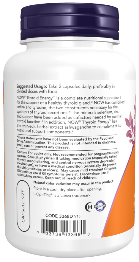 NOW FOODS Thyroid Energy 180 Caps Folate B-12 06/2025EXP