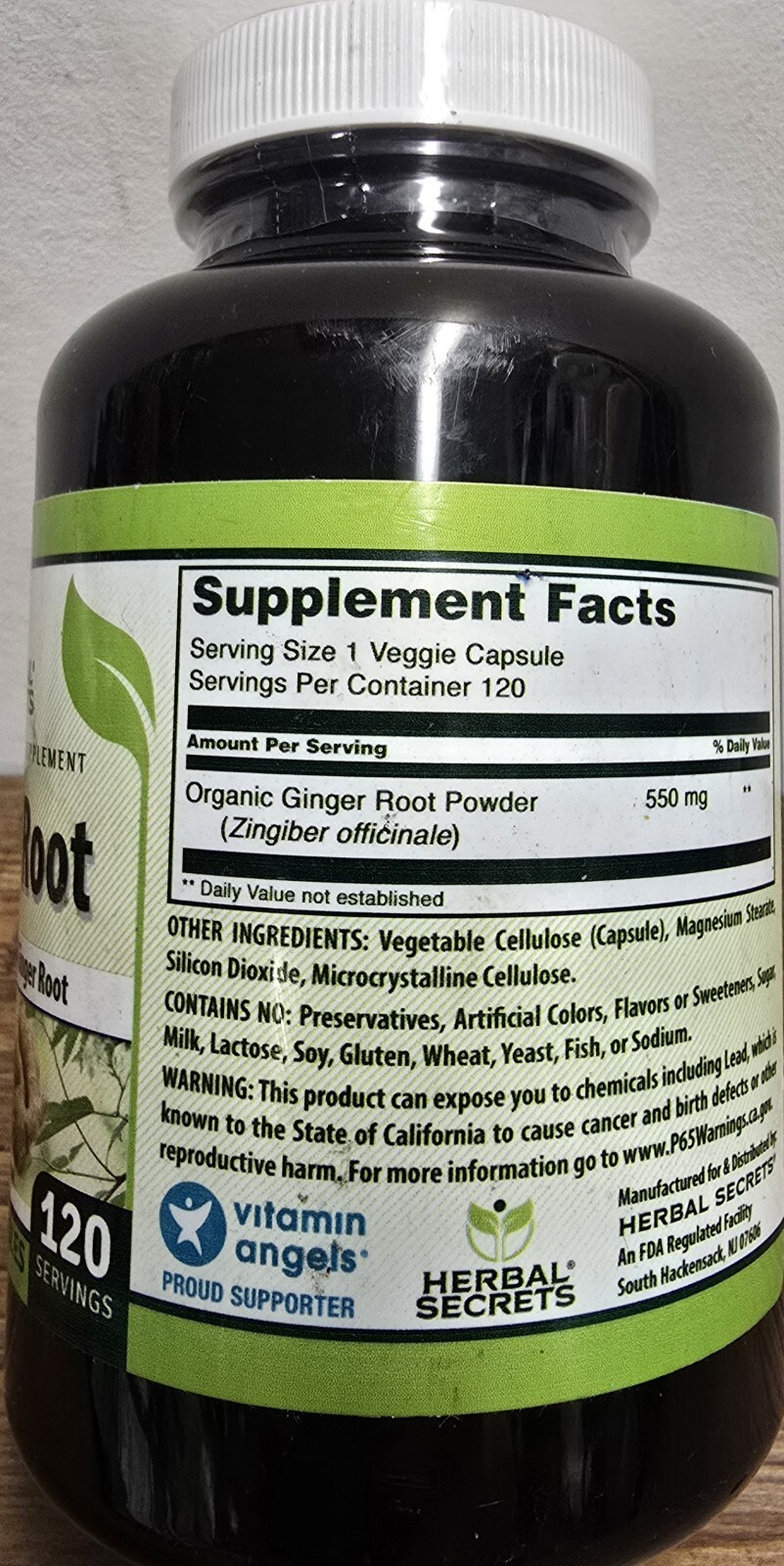 (2) Bulk Lot – Herbal Secrets – Ginger Root 550 mg, 120 Veggie Caps Exp 07/2026