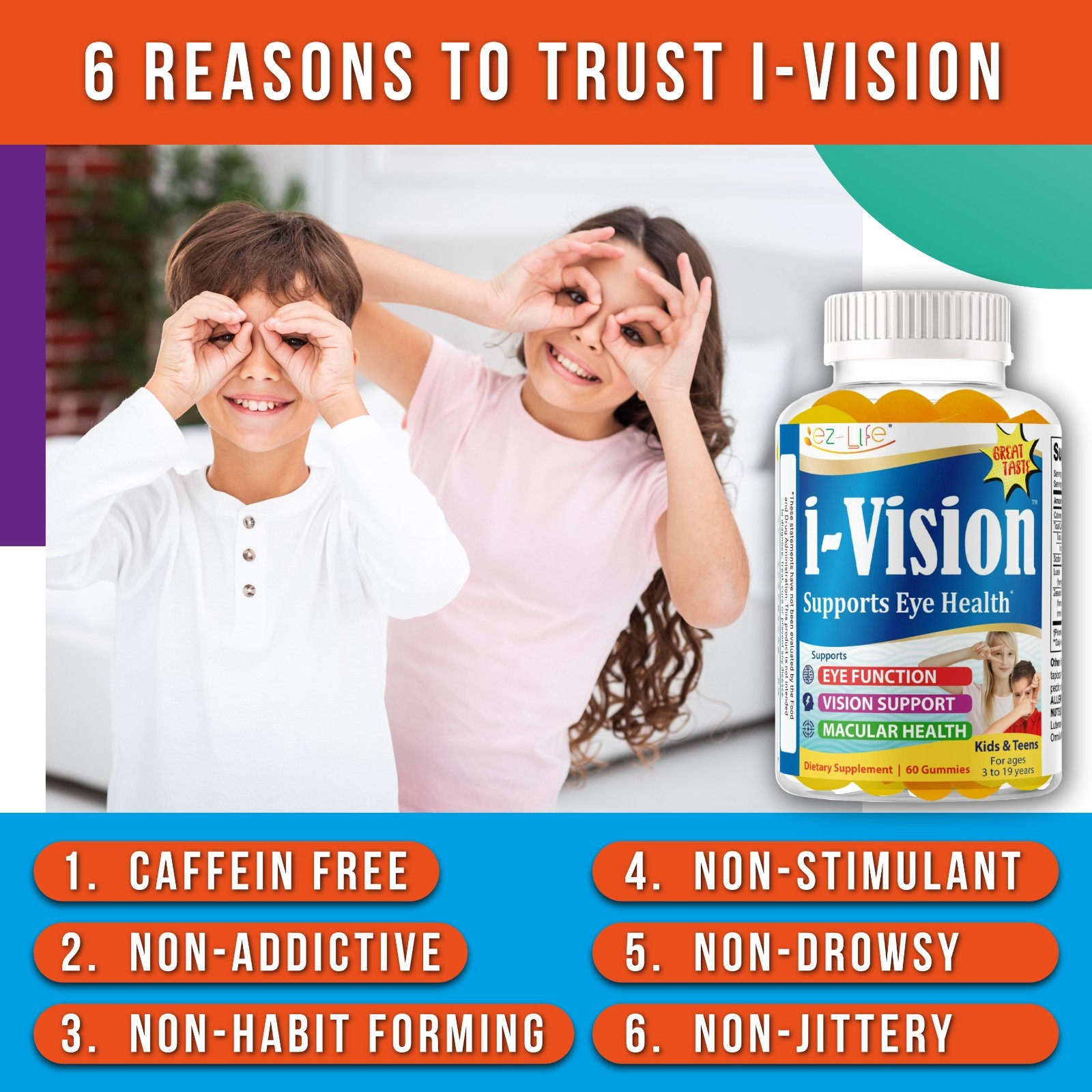 Kids Vitamins for Eye Health, Supports Macular Health Vision Care Mango Flavor60