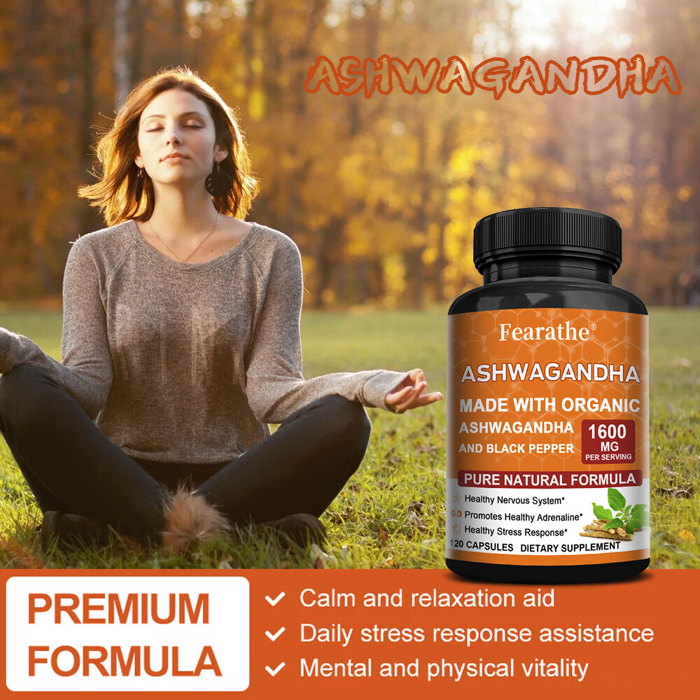 ☀ Organic Ashwagandha Capsules 1600mg with Black Pepper Root Powder