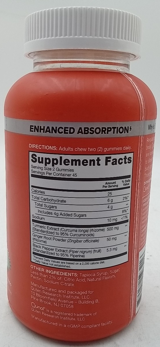 Qunol Gummies Turmeric + Ginger with Black Pepper, 90 Gummies Exp 06/2027