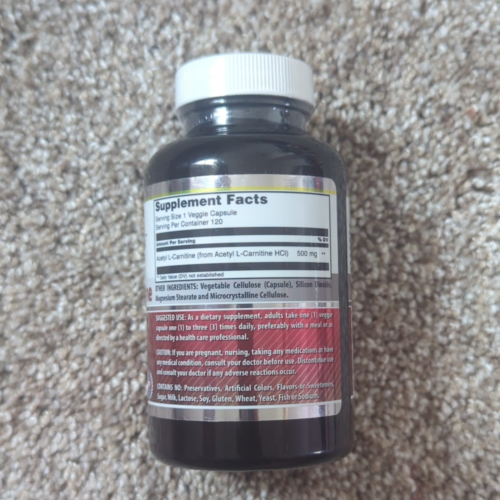 Amazing Formulas Acetyl L-Carnitine 500mg Energy & Brain Support 120 Veg Caps