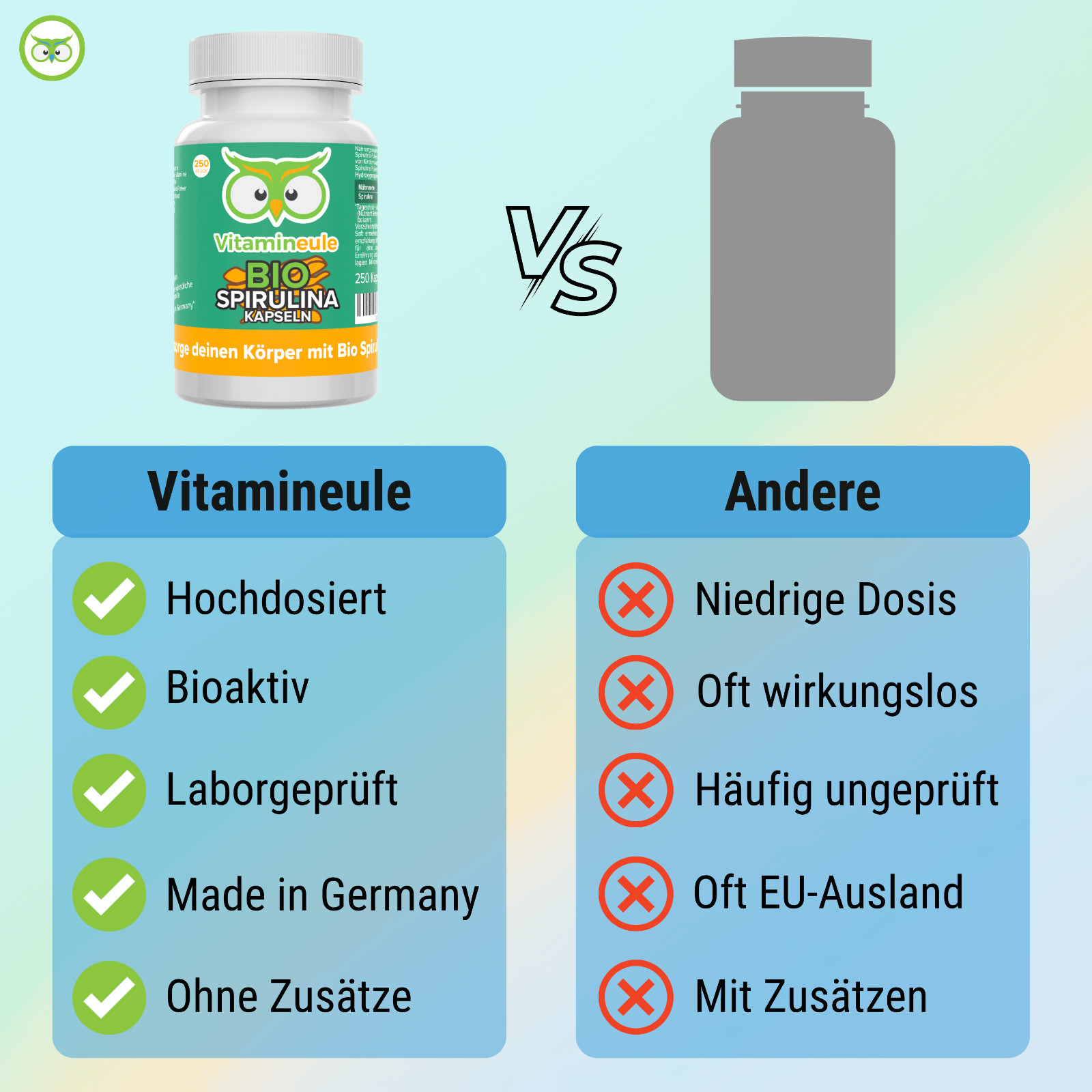 Bio Spirulina Kapseln / Tabletten / Presslinge – 500mg – vegan – Vitamineule