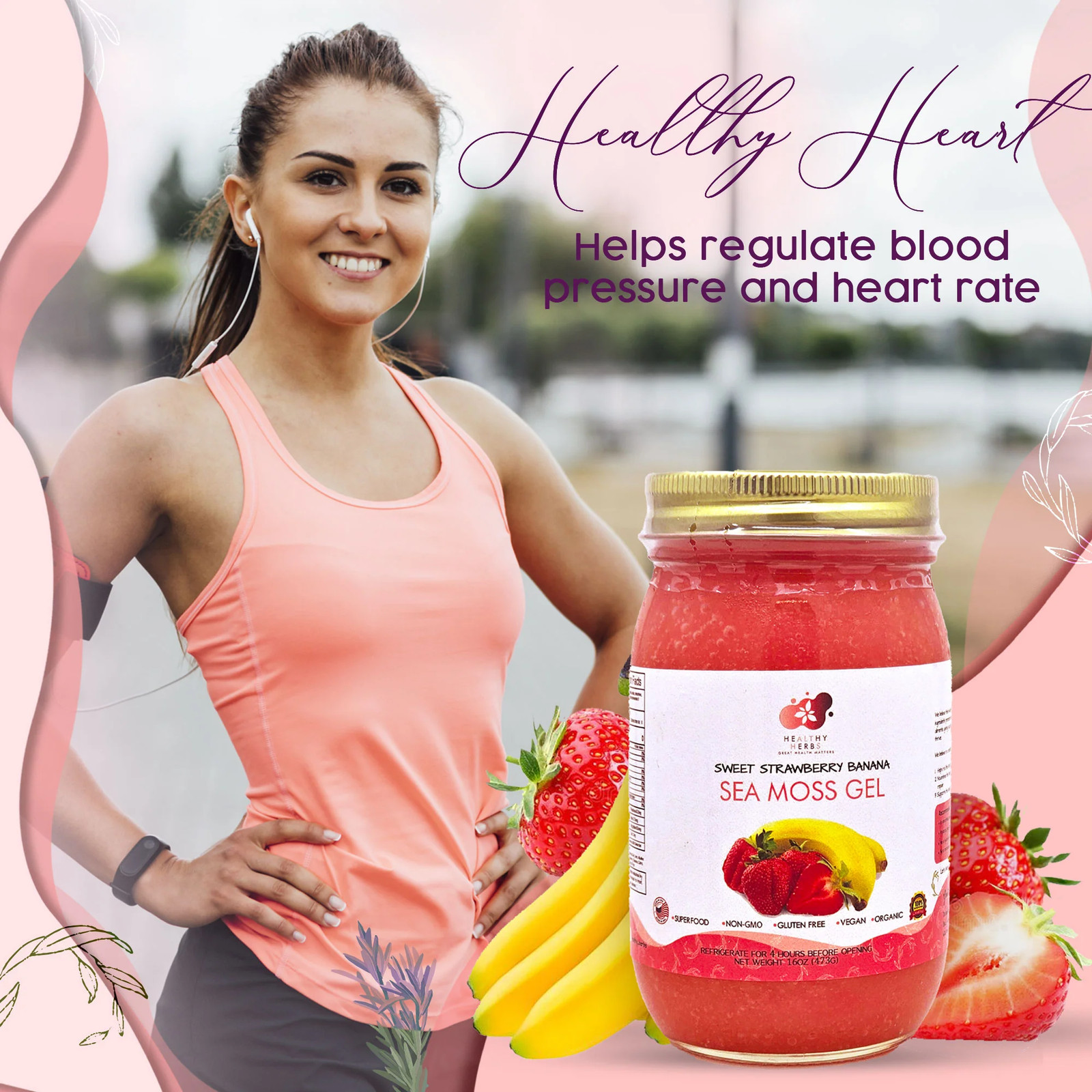 Healthy Herbs | Sea Moss Gel – Sweet Strawberry Banana (16oz)
